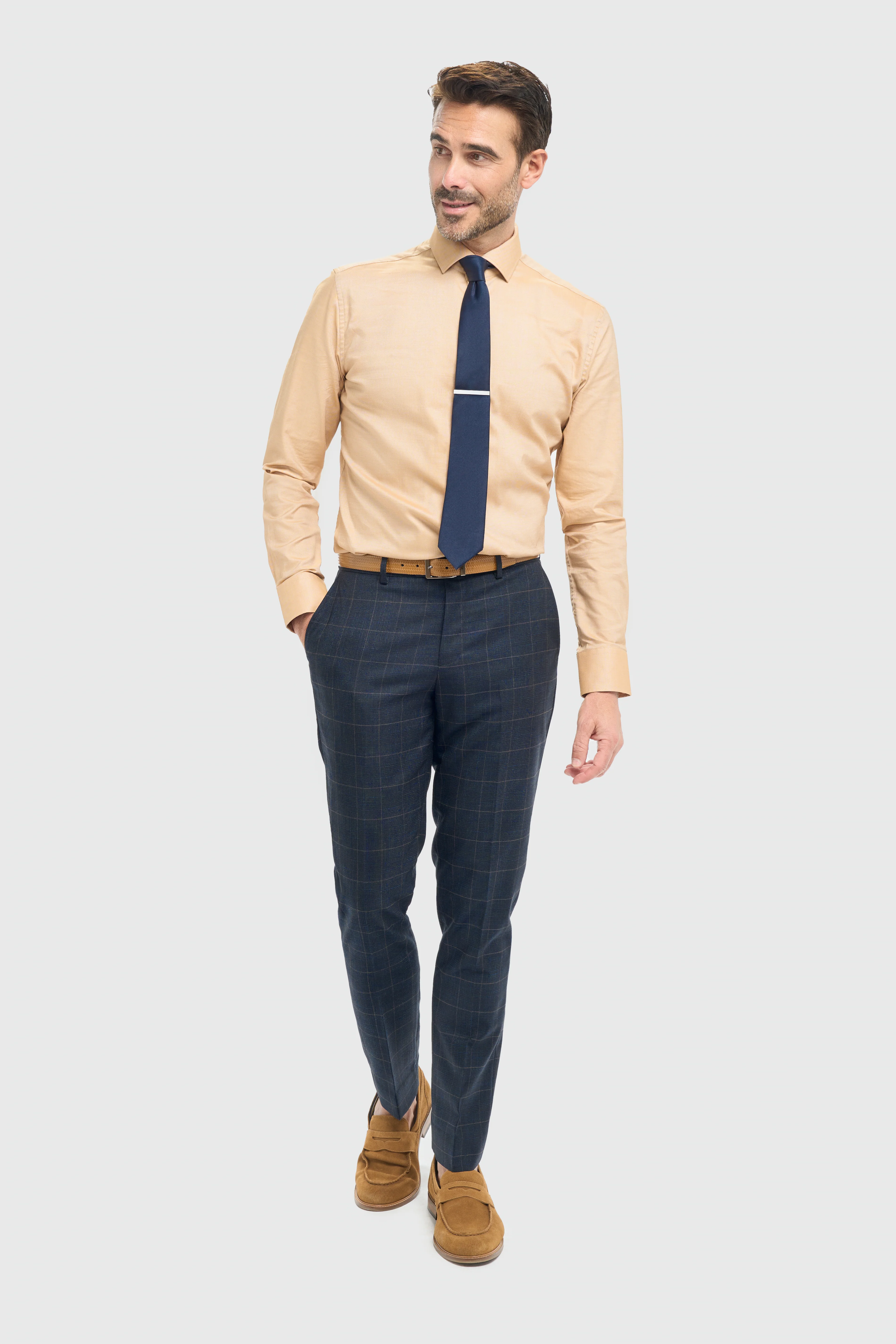 Men’s 3-Piece Navy Windowpane Check Suit with Double Breasted Waistcoat - Torino - Image 8