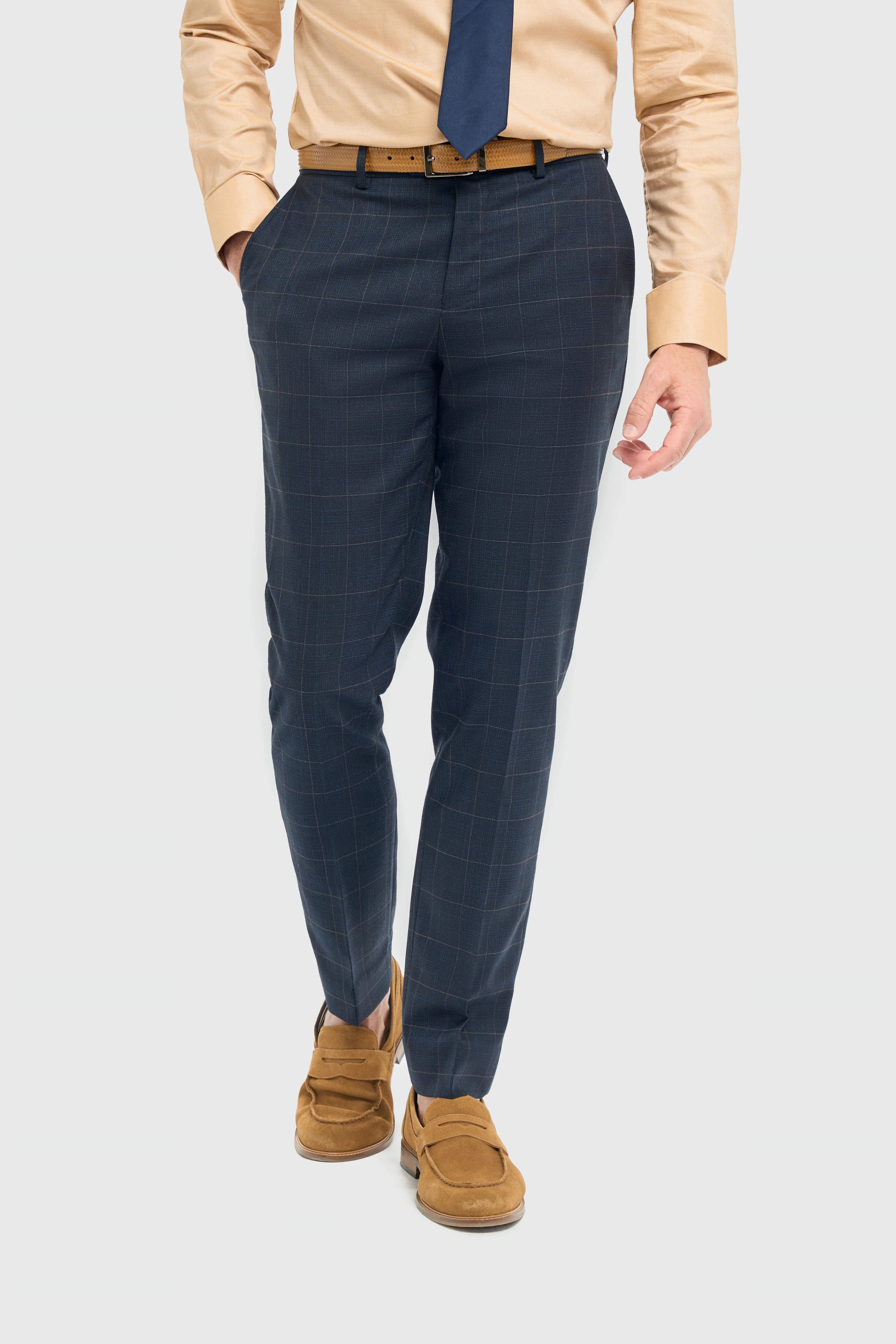 Men’s 3-Piece Navy Windowpane Check Suit with Double Breasted Waistcoat - Torino - Image 9