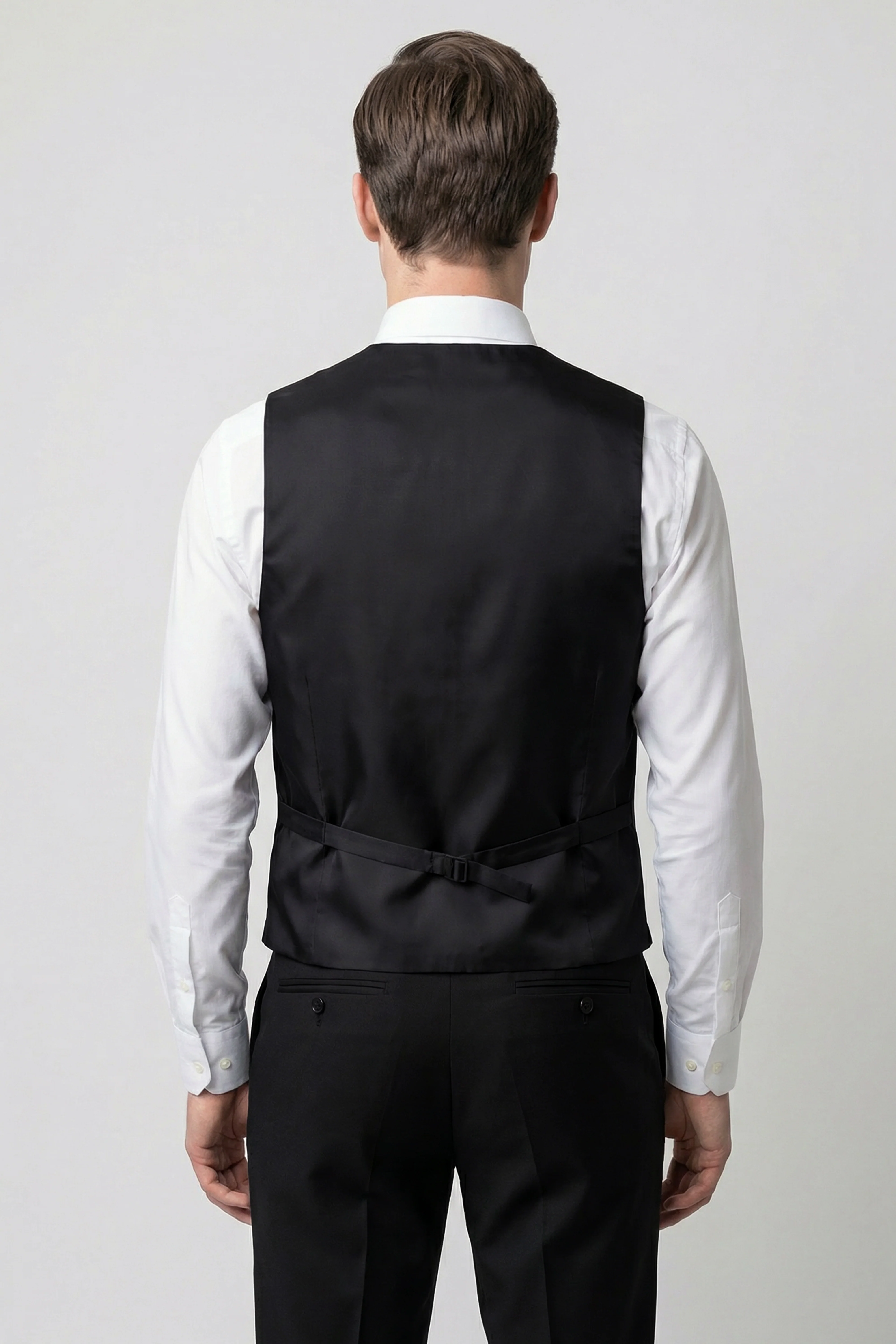 Men’s 3-Piece Satin Lapel Tuxedo Suit with Double Breasted Waistcoat - Black - Image 4