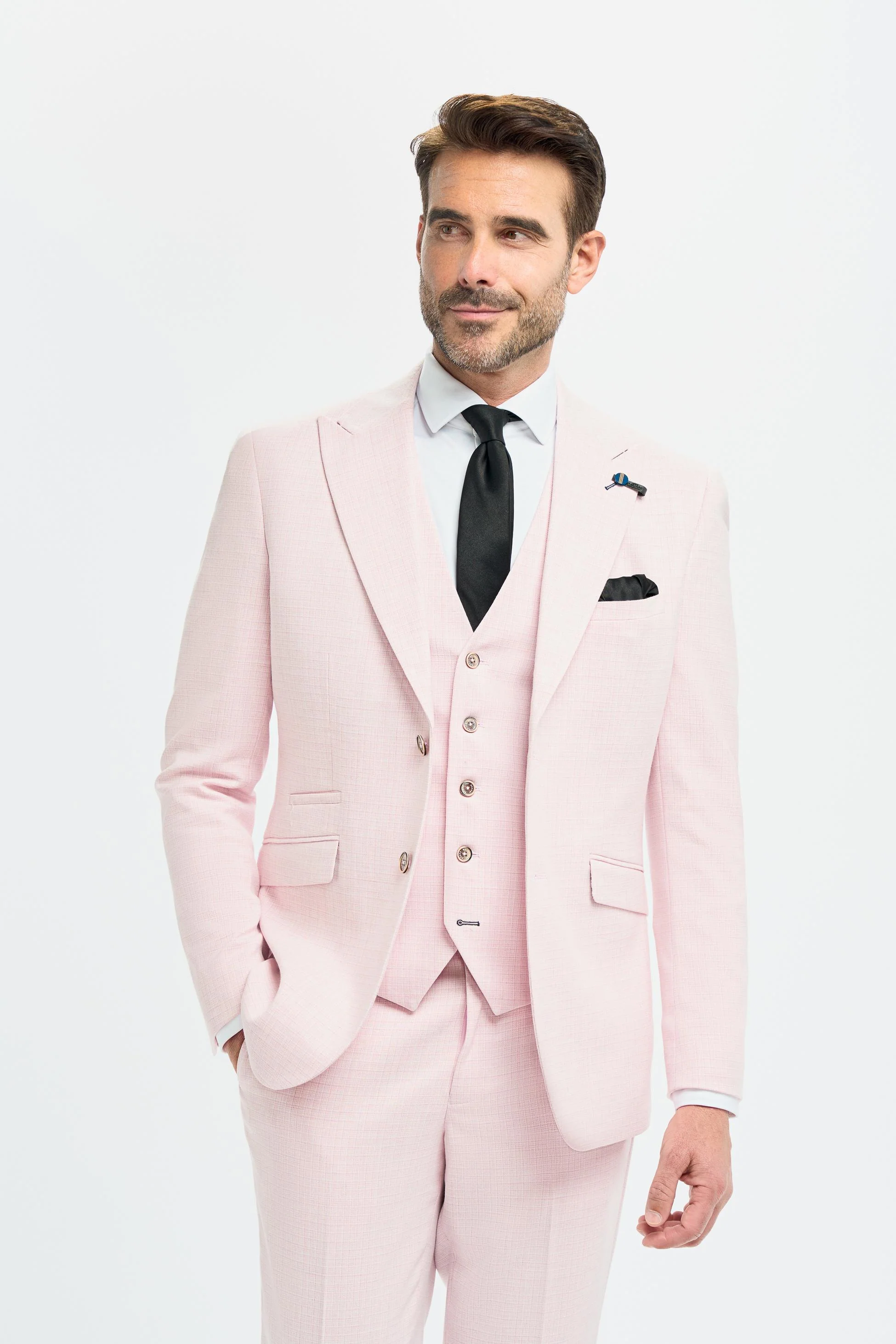 Men’s 3-Piece Slim Fit Textured Formal Suit - Tropez - Mauve Pink