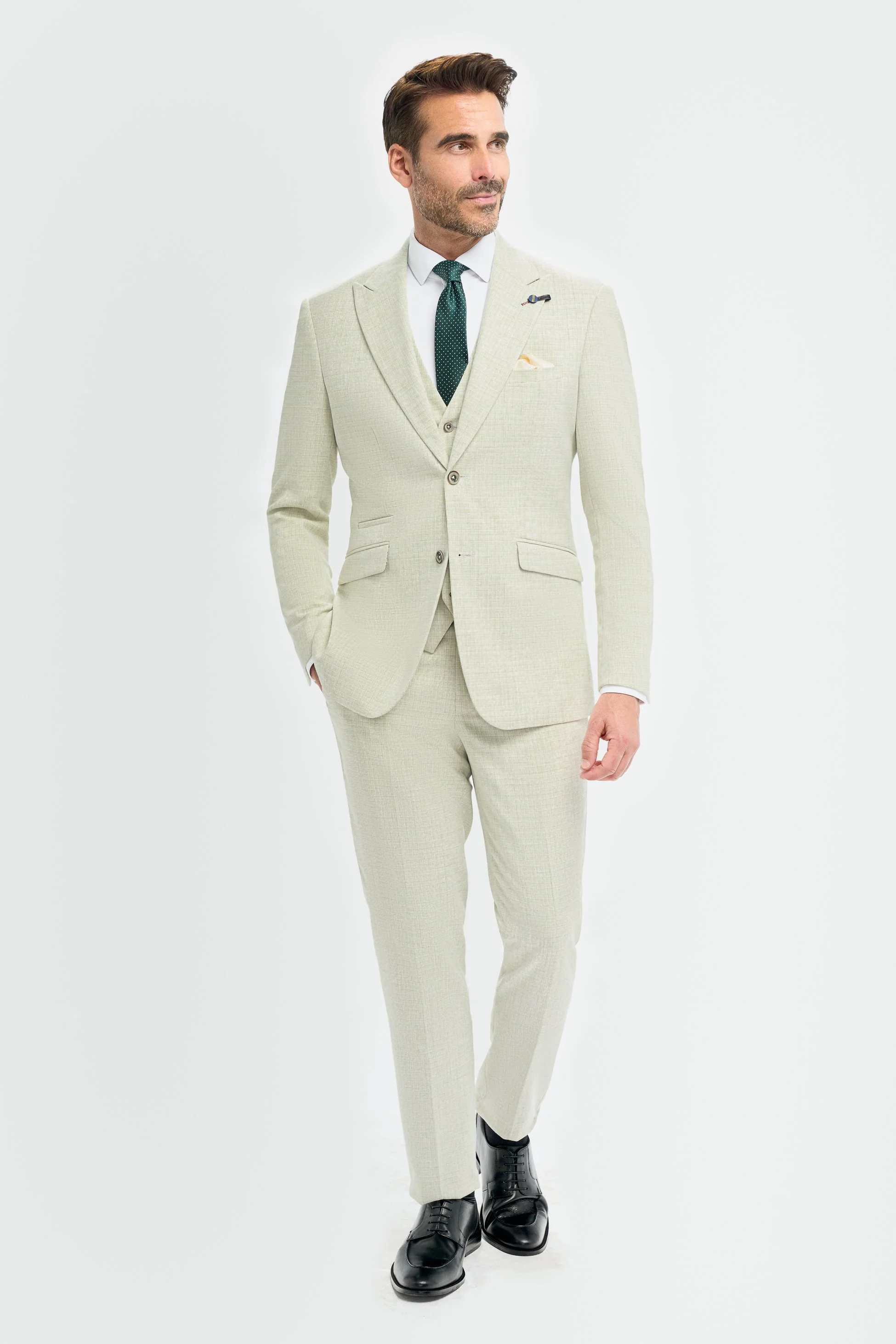 Men’s 3-Piece Slim Fit Textured Formal Suit - Tropez - Sage Green - Image 2