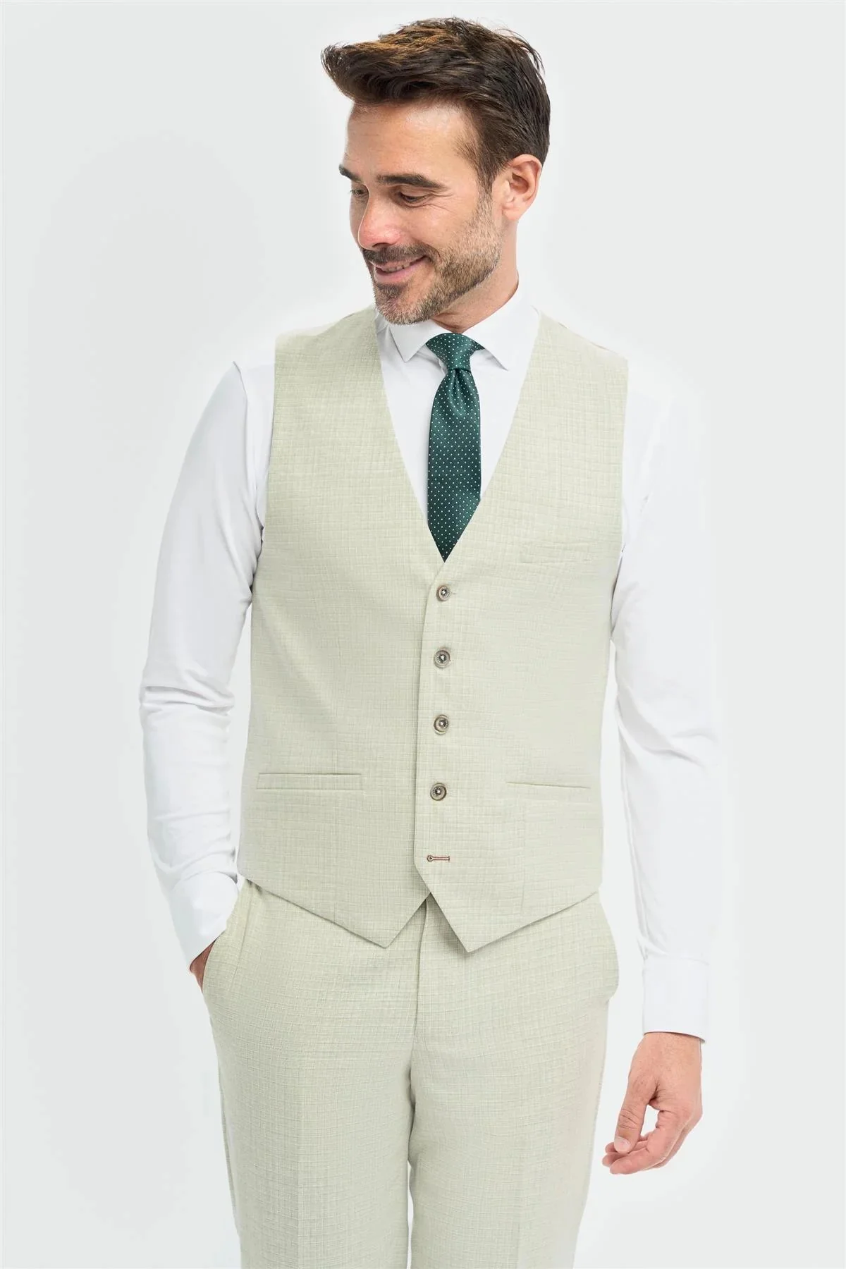 Men’s 3-Piece Slim Fit Textured Formal Suit - Tropez - Sage Green - Image 5
