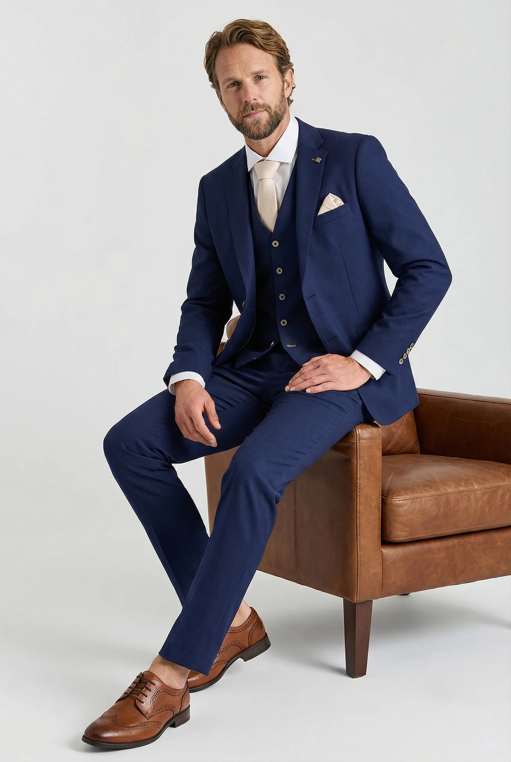 Men’s 3-Piece Tailored Fit Formal Suit - Belmont - Navy - Image 15