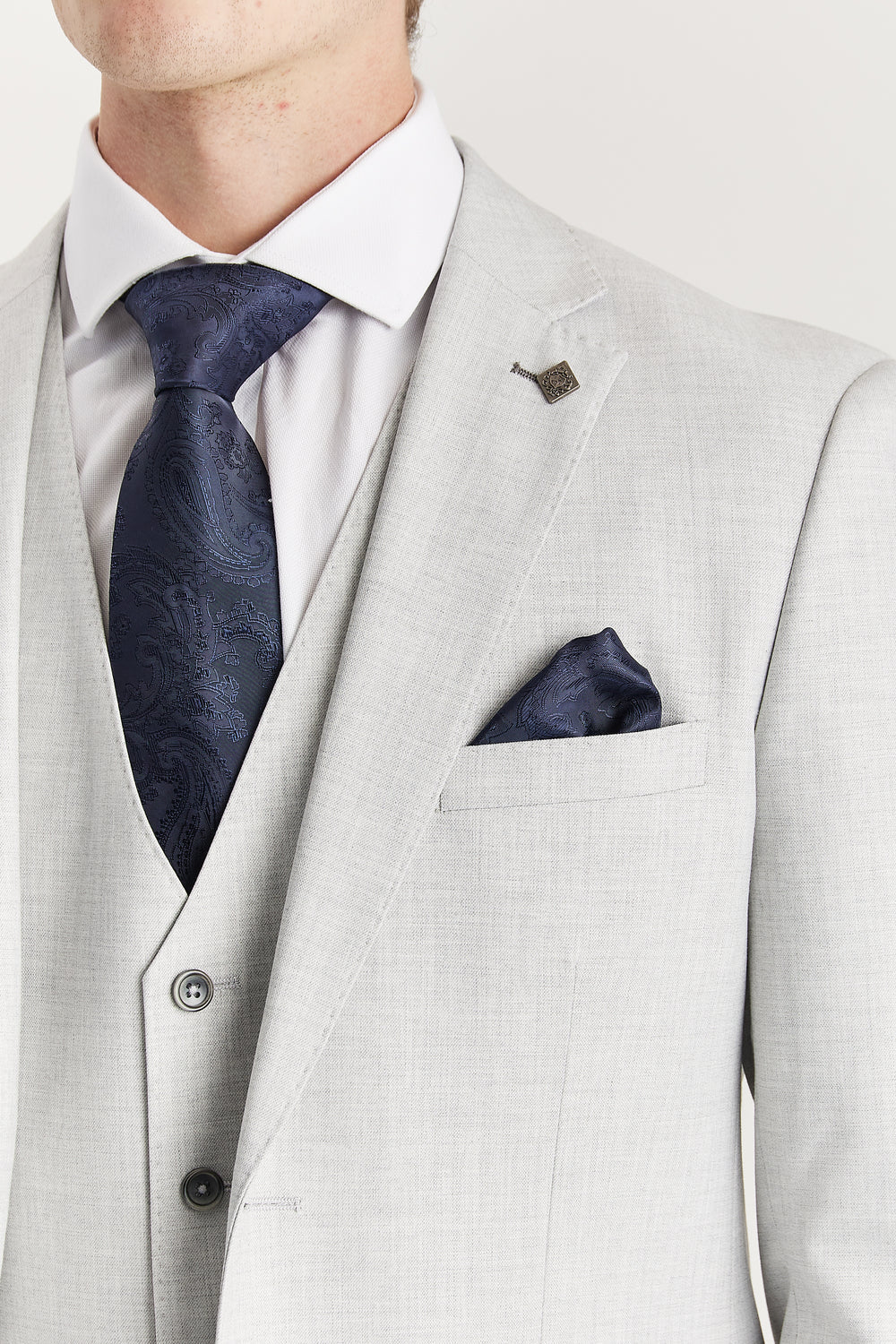 Men’s 3-Piece Tailored Fit Formal Suit - Belmont - Silver - Image 4