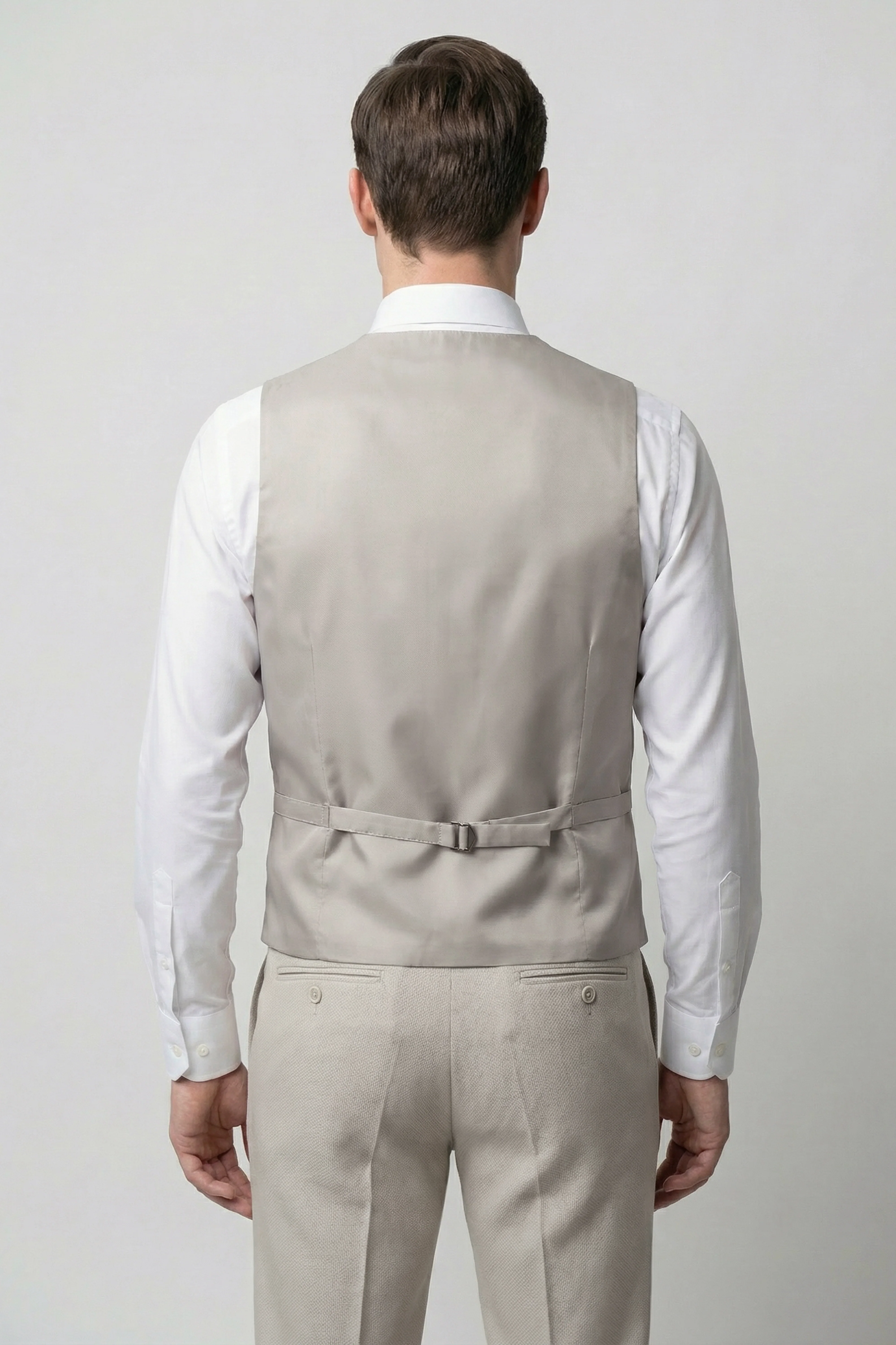 Men’s 3-Piece Textured Formal Suit with Double Breasted Waistcoat - Core - Beige - Image 4
