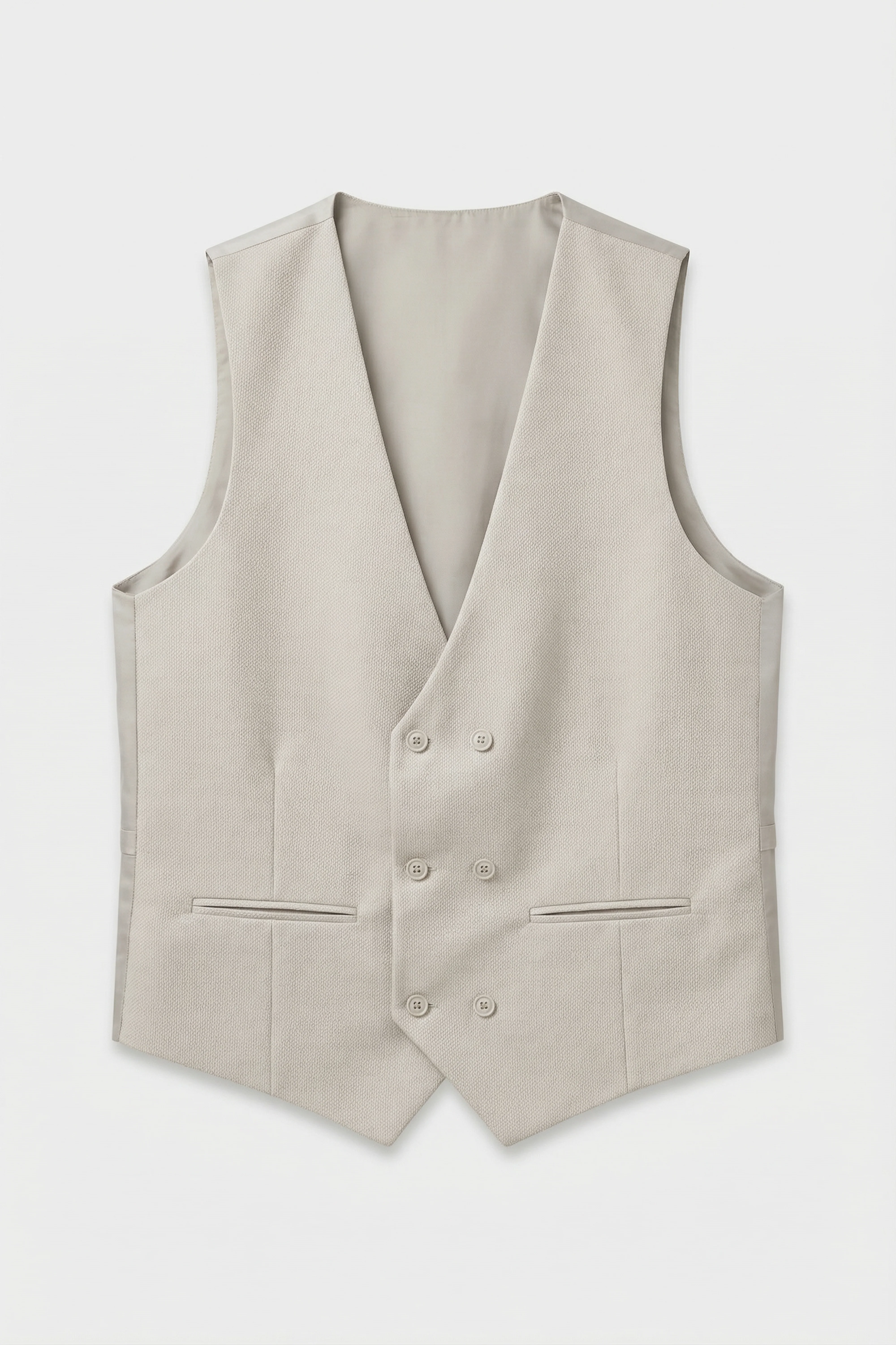 Men’s 3-Piece Textured Formal Suit with Double Breasted Waistcoat - Core - Beige - Image 9