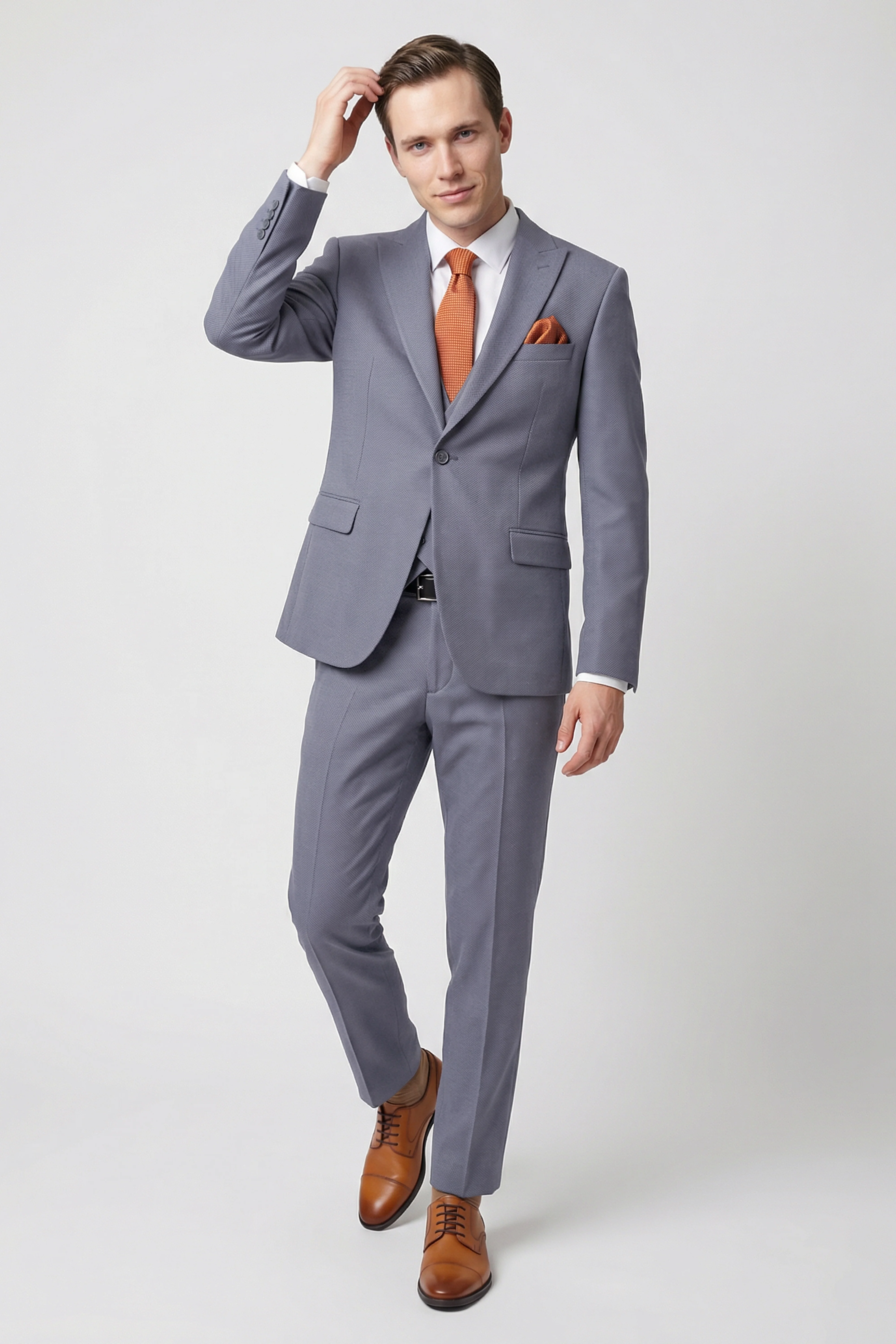 Men’s 3-Piece Textured Formal Suit with Double Breasted Waistcoat - Core - Charcoal Grey - Image 2