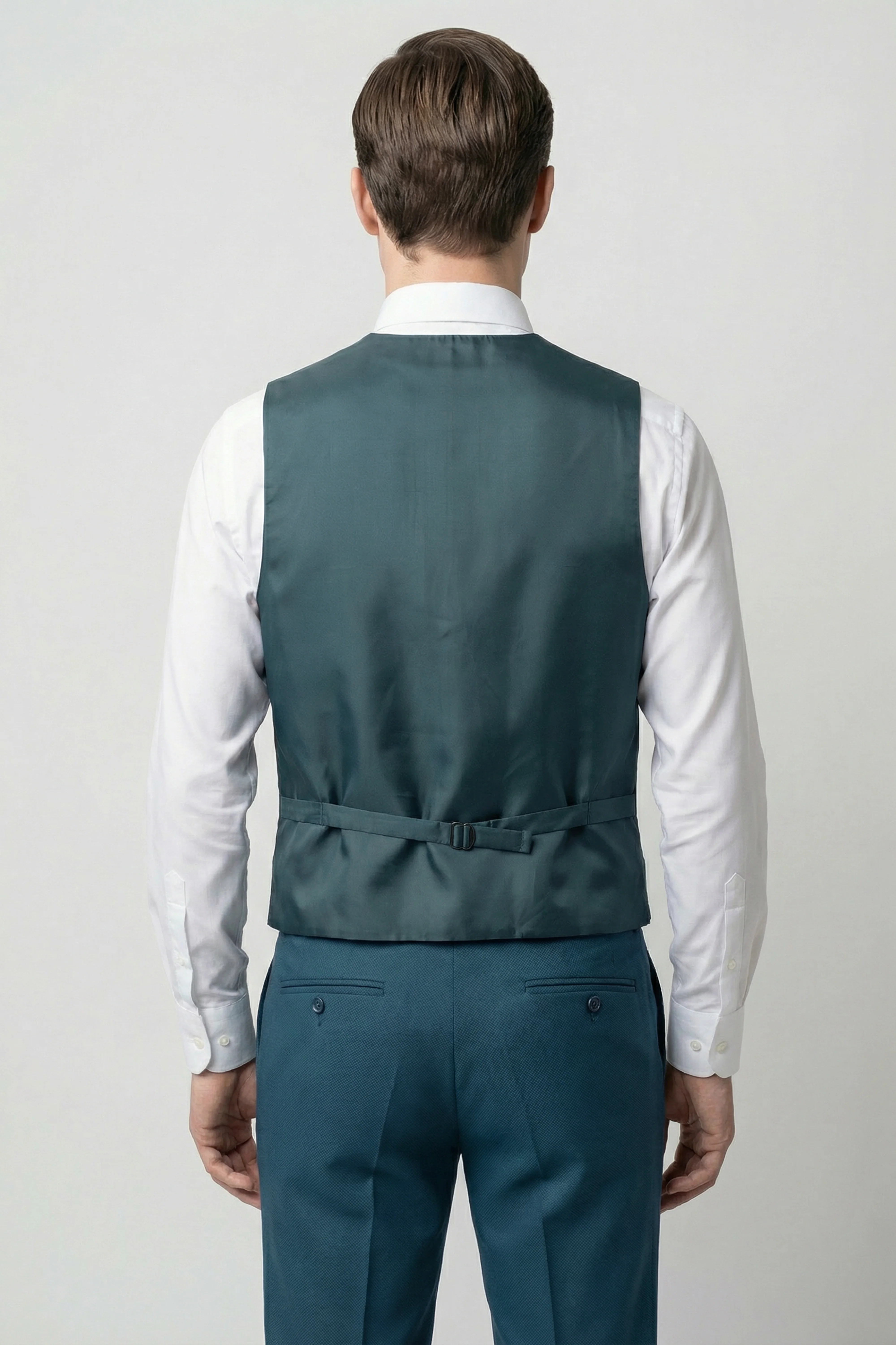 Men’s 3-Piece Textured Formal Suit with Double Breasted Waistcoat - Core - Olive Green - Image 4