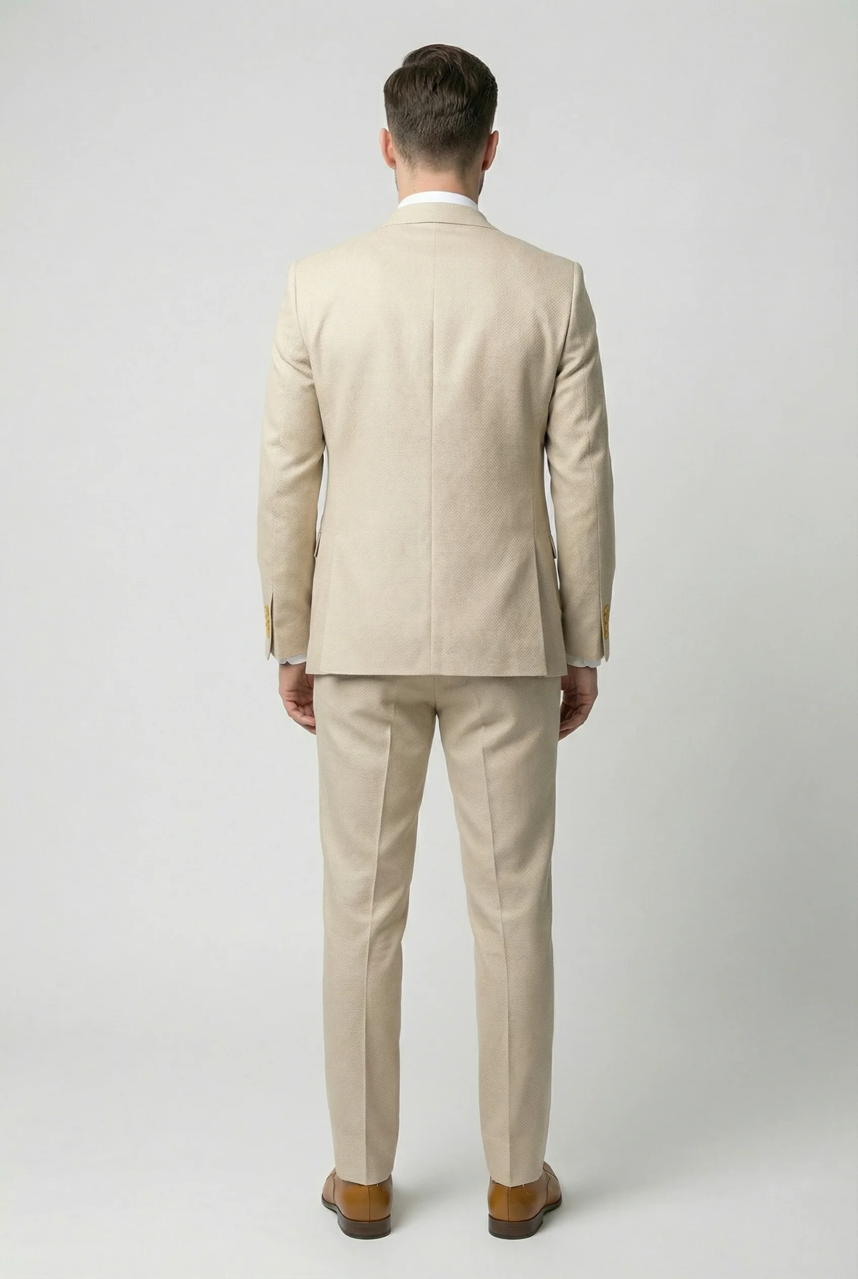 Men’s 3-Piece Textured Suit with Double-Breasted Waistcoat - CORE - Beige - Image 4