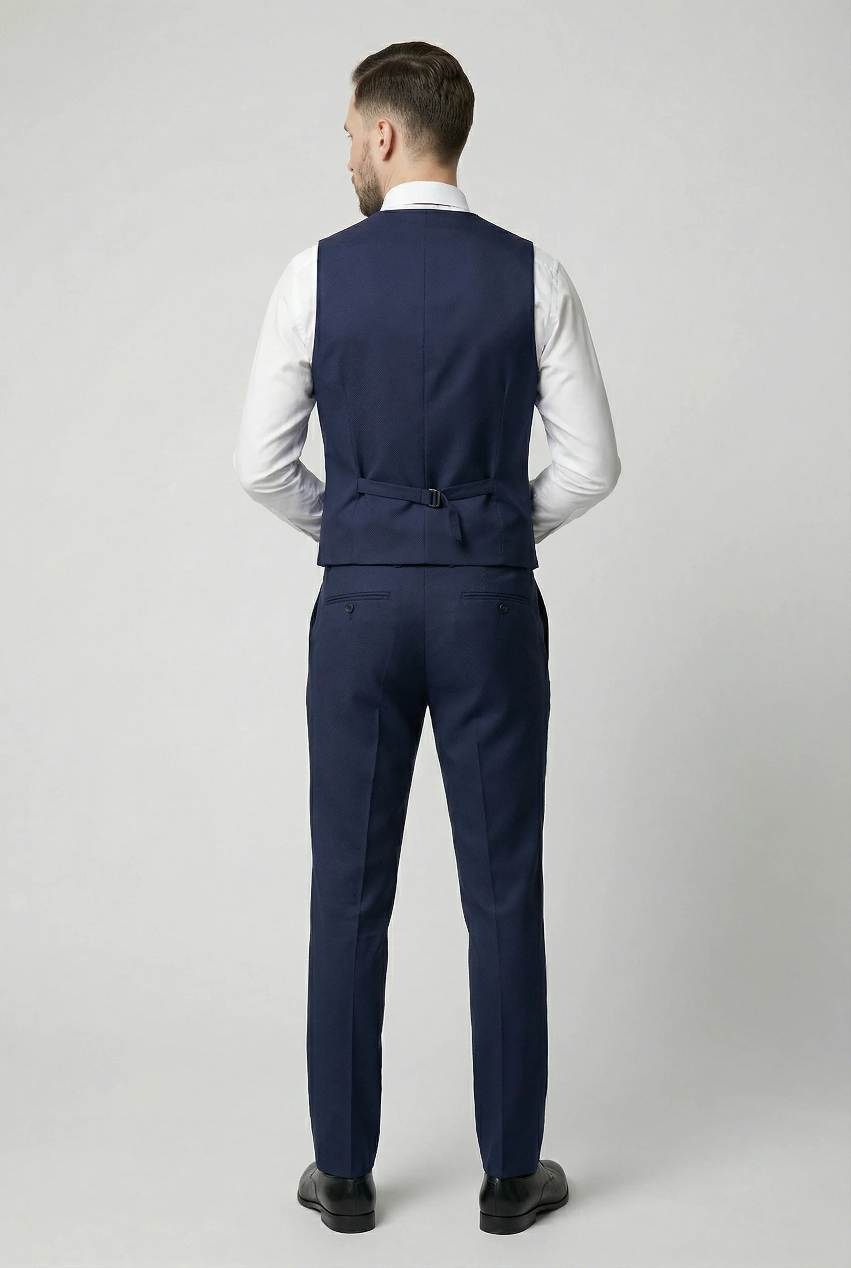 Men’s 3-Piece Textured Suit with Double-Breasted Waistcoat - CORE - Navy Blue - Image 6