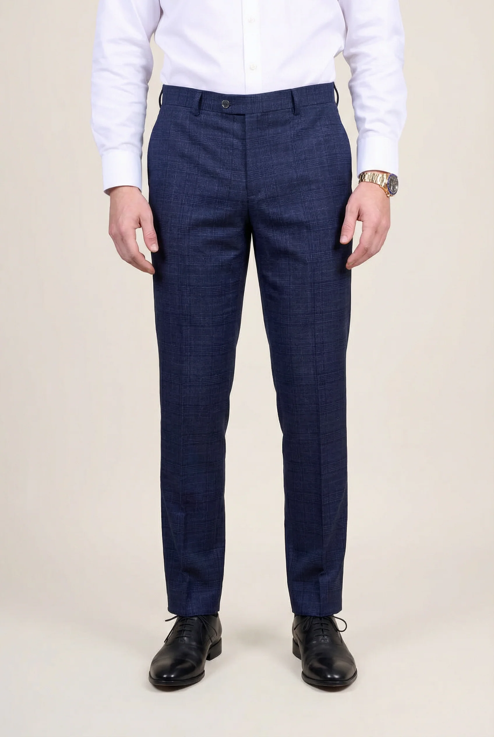 Men’s 3-Piece Tweed Like Glen Check Suit - Luis - Navy - Image 7