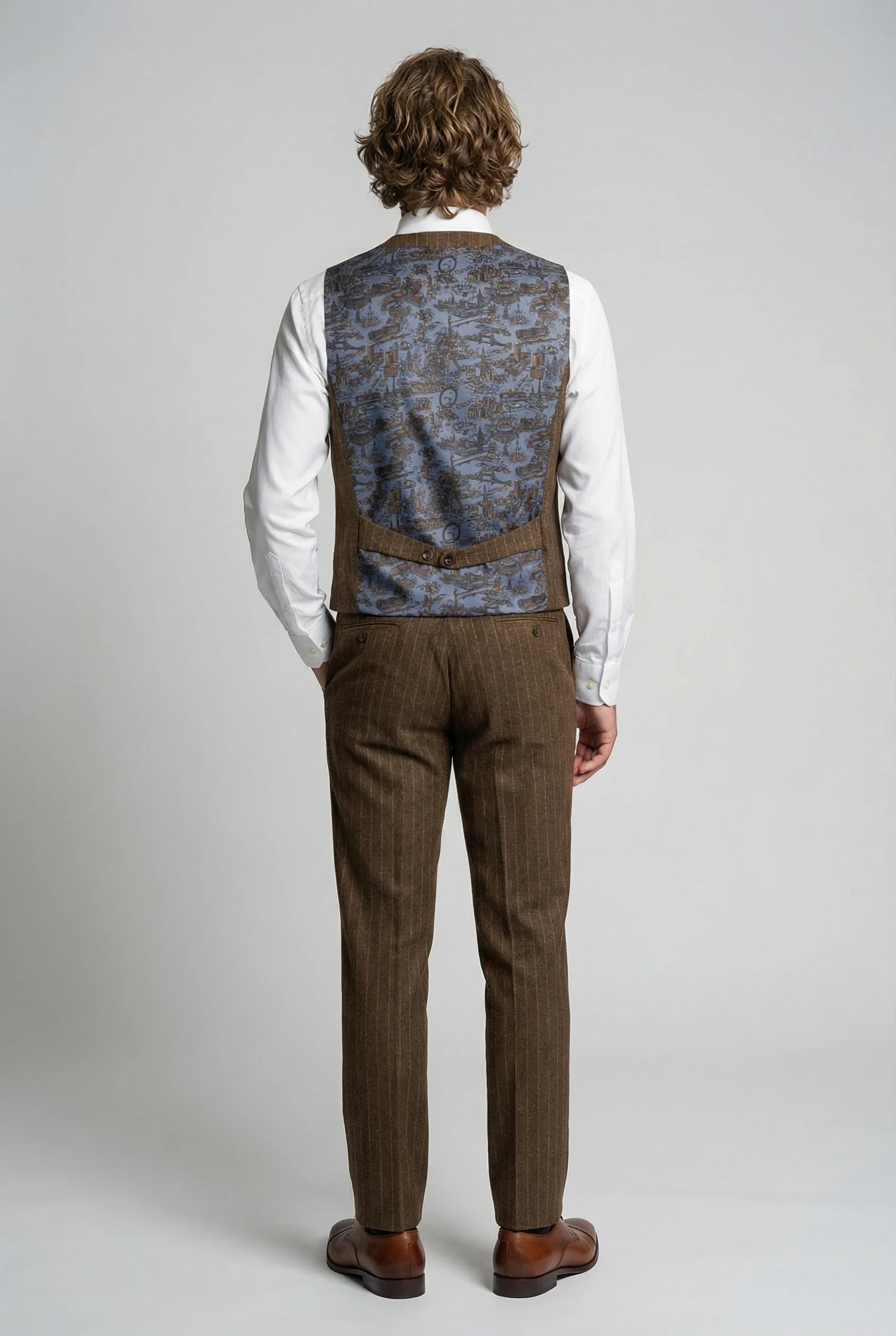 Men’s 3-Piece Wool Blend Pinstripe Formal Suit - Victor - Brown - Image 7