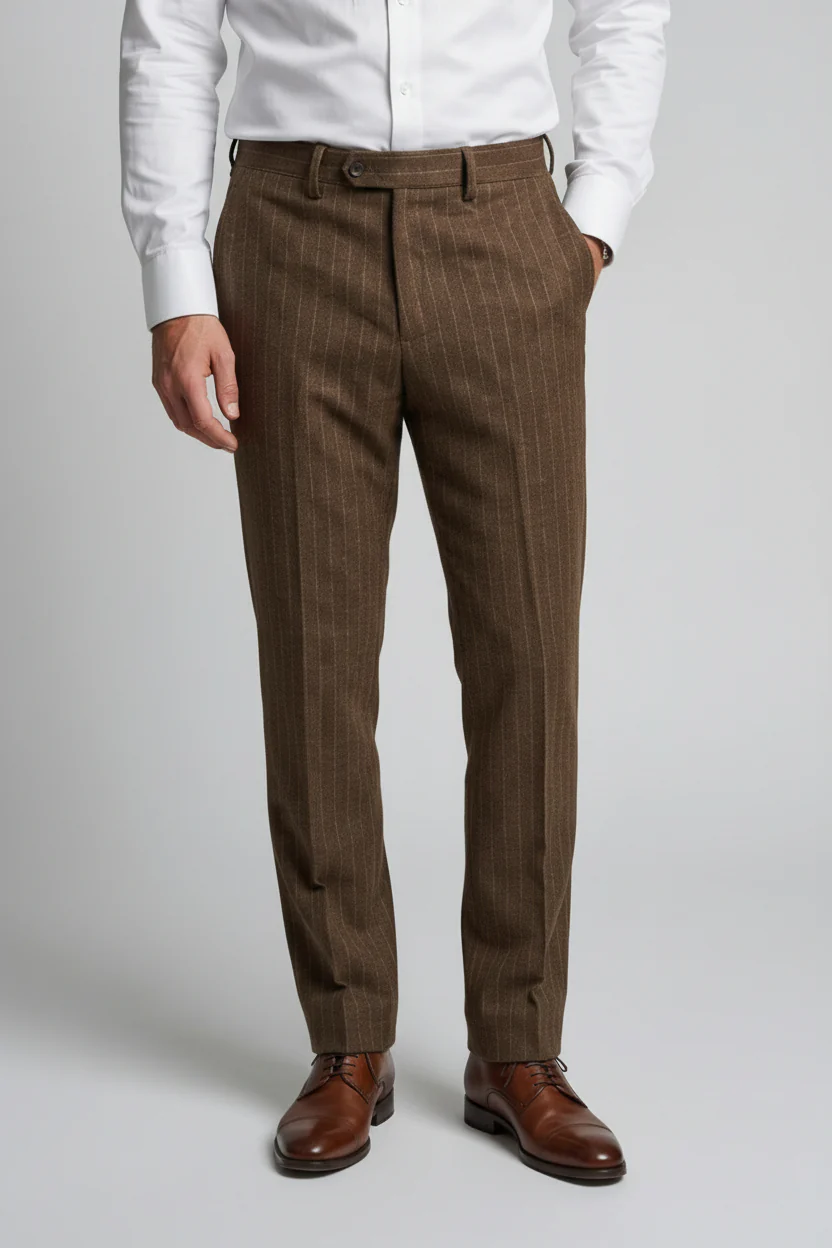 Men’s 3-Piece Wool Blend Pinstripe Formal Suit - Victor - Brown - Image 8