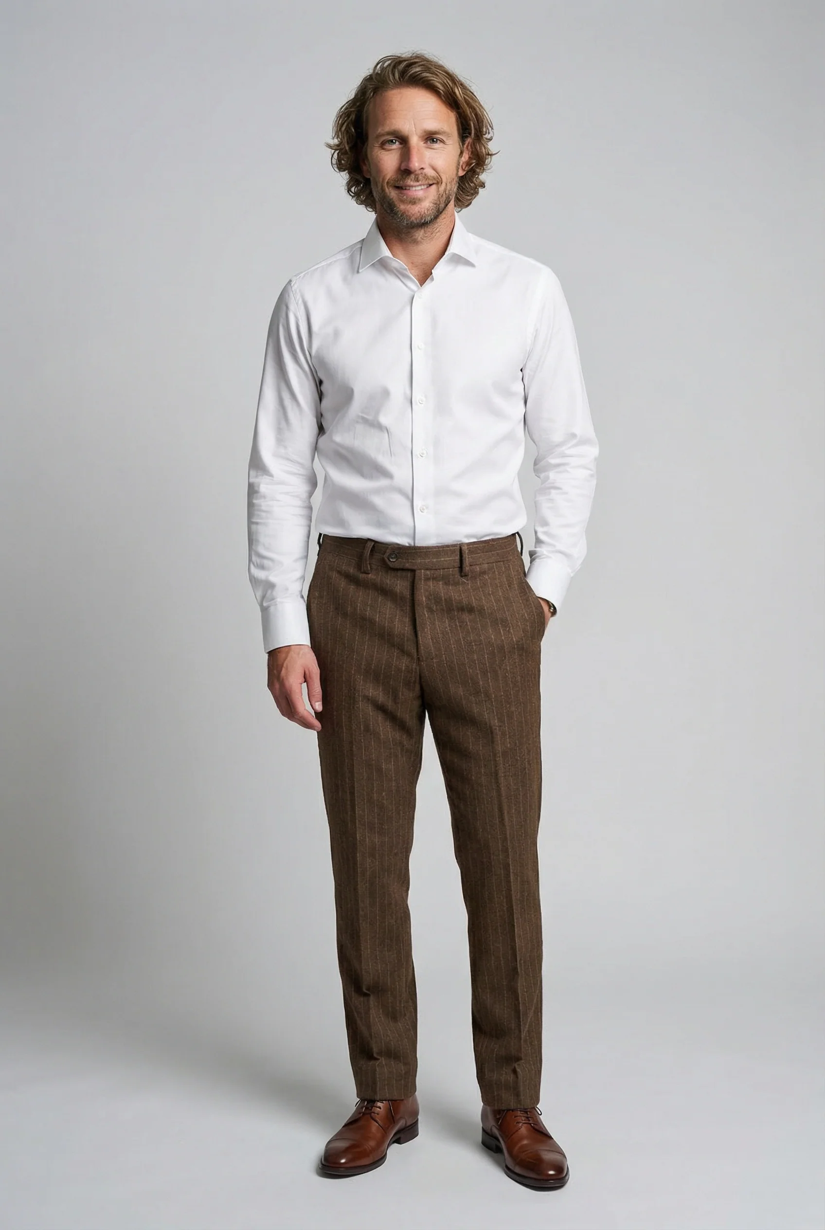 Men’s 3-Piece Wool Blend Pinstripe Formal Suit - Victor - Brown - Image 9