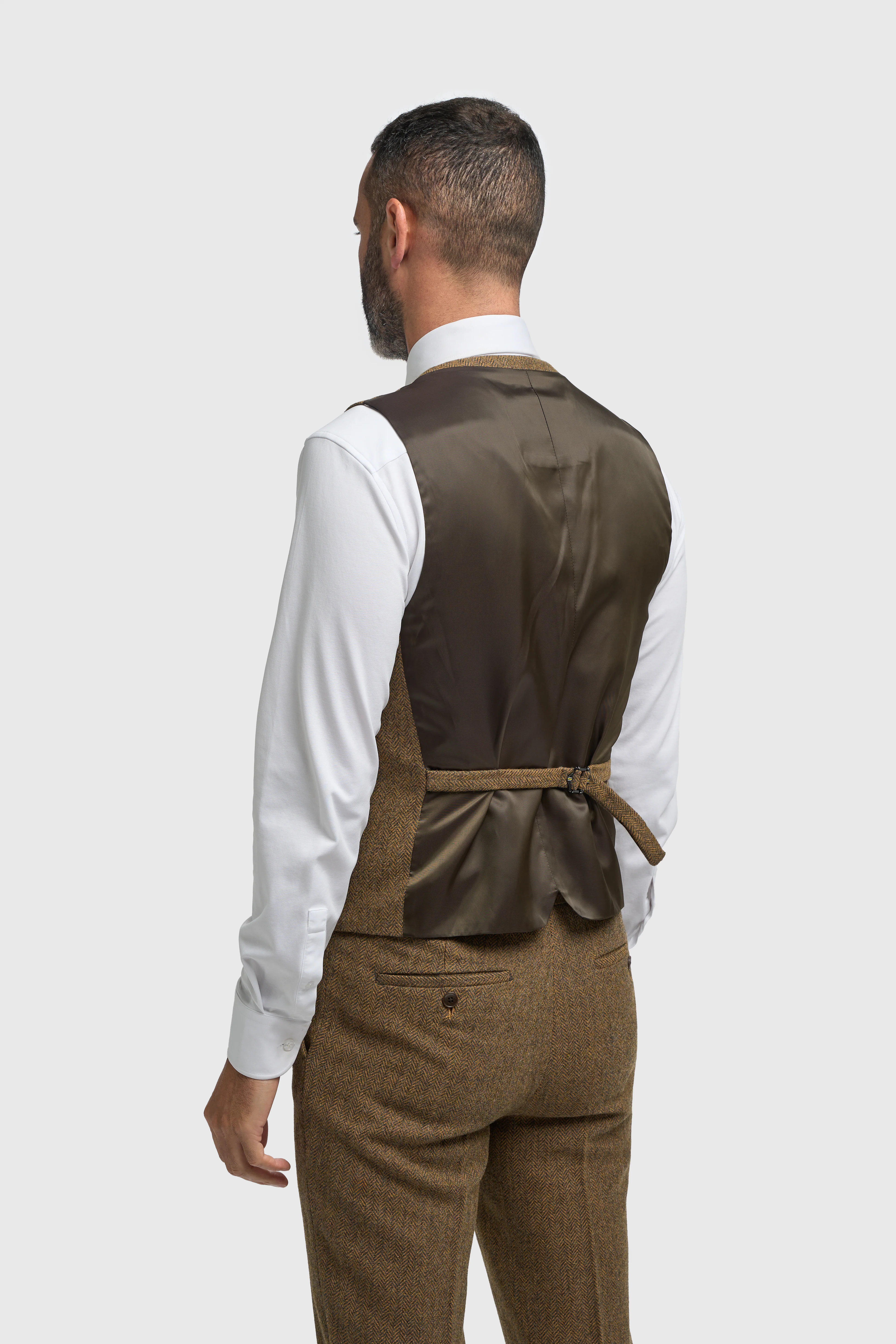 Men’s 3-Piece Wool Herringbone Tweed Suit - Thomas - Brown - Image 6