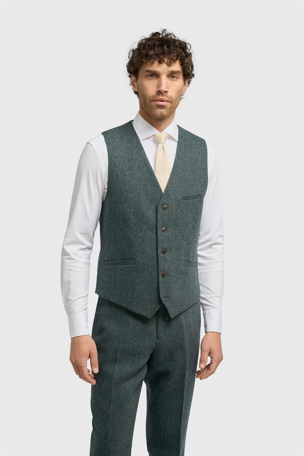 Men’s 3-Piece Wool Herringbone Tweed Suit - Thomas - Olive Green - Image 5