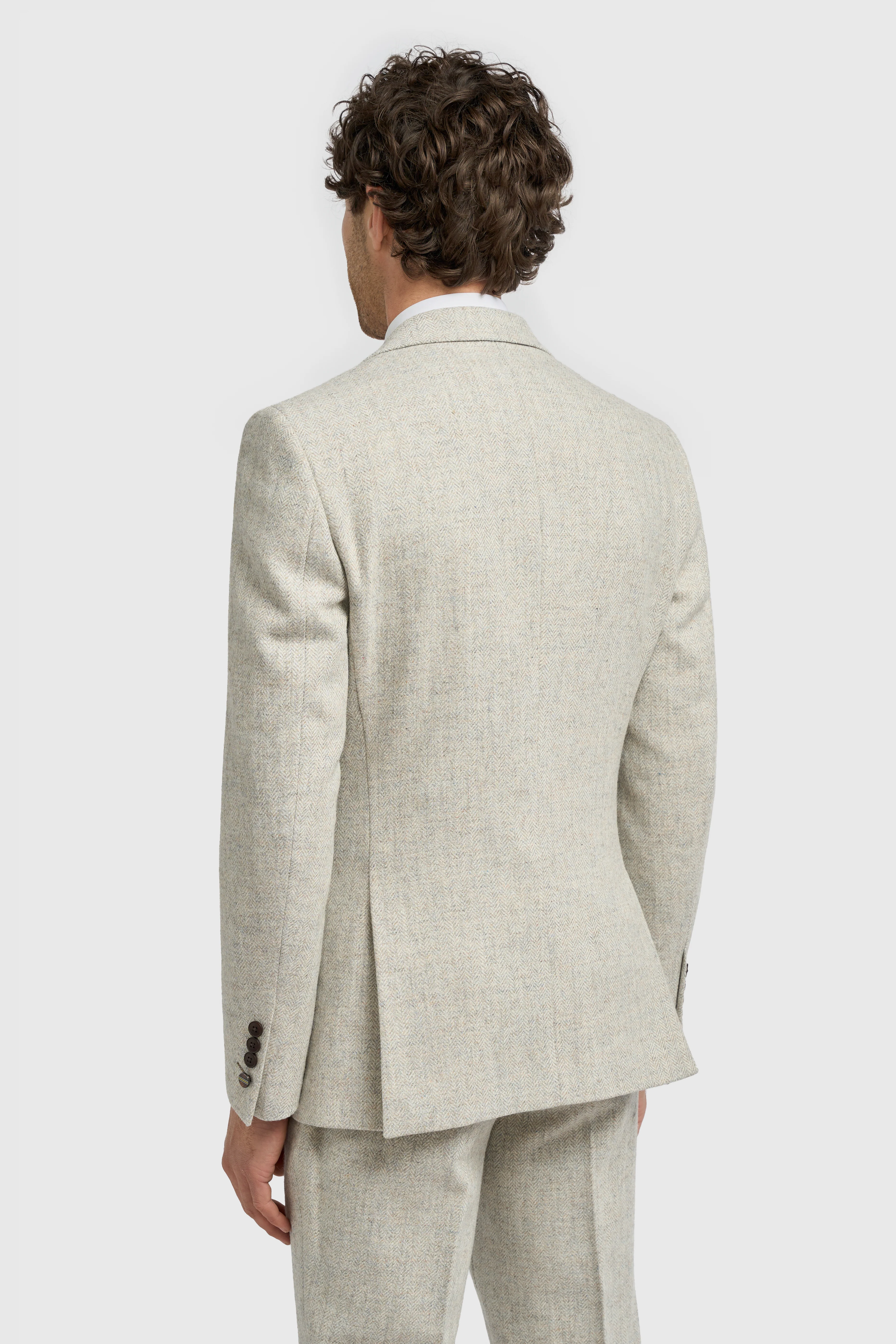 Men’s 3-Piece Wool Herringbone Tweed Suit - Thomas - Pearl Grey - Image 3