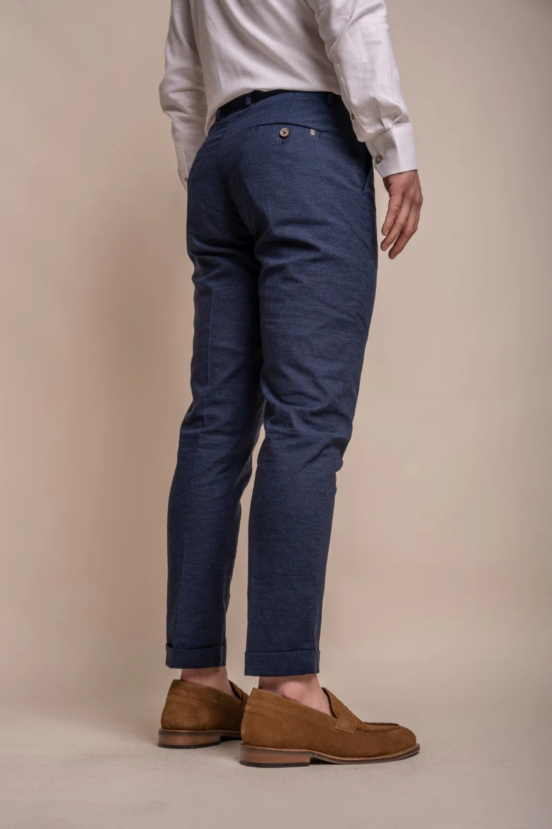Men's Slim Fit Linen Trousers - ALVARI - Navy Blue - Image 3