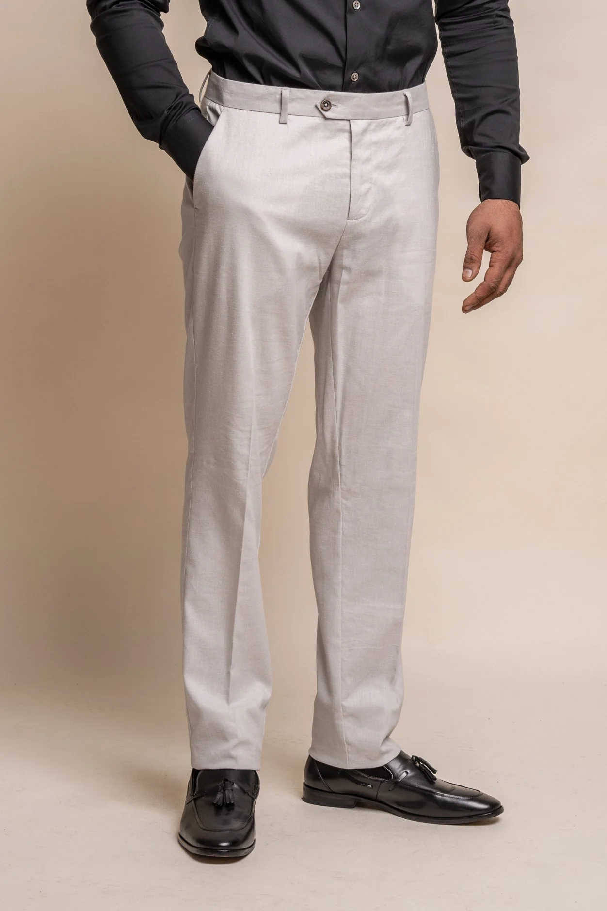 Men's Slim Fit Linen Trousers - ALVARI - Stone
