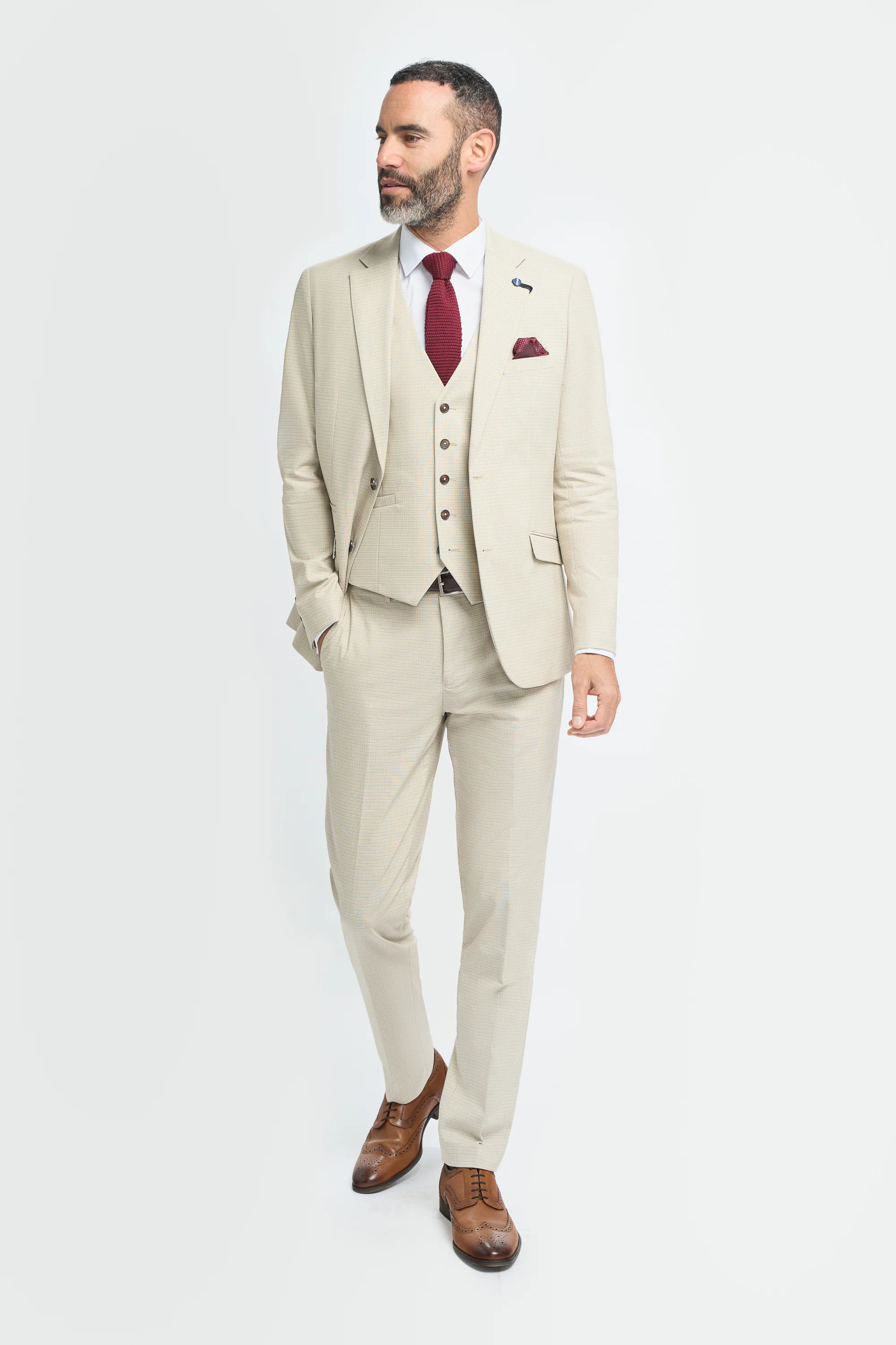 Men’s Beige Cotton Microcheck Suit Jacket - Hampton - Image 2