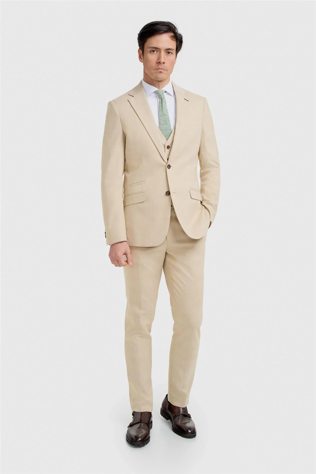 Men’s Beige Textured Suit Jacket - Camden - Beige - Image 2