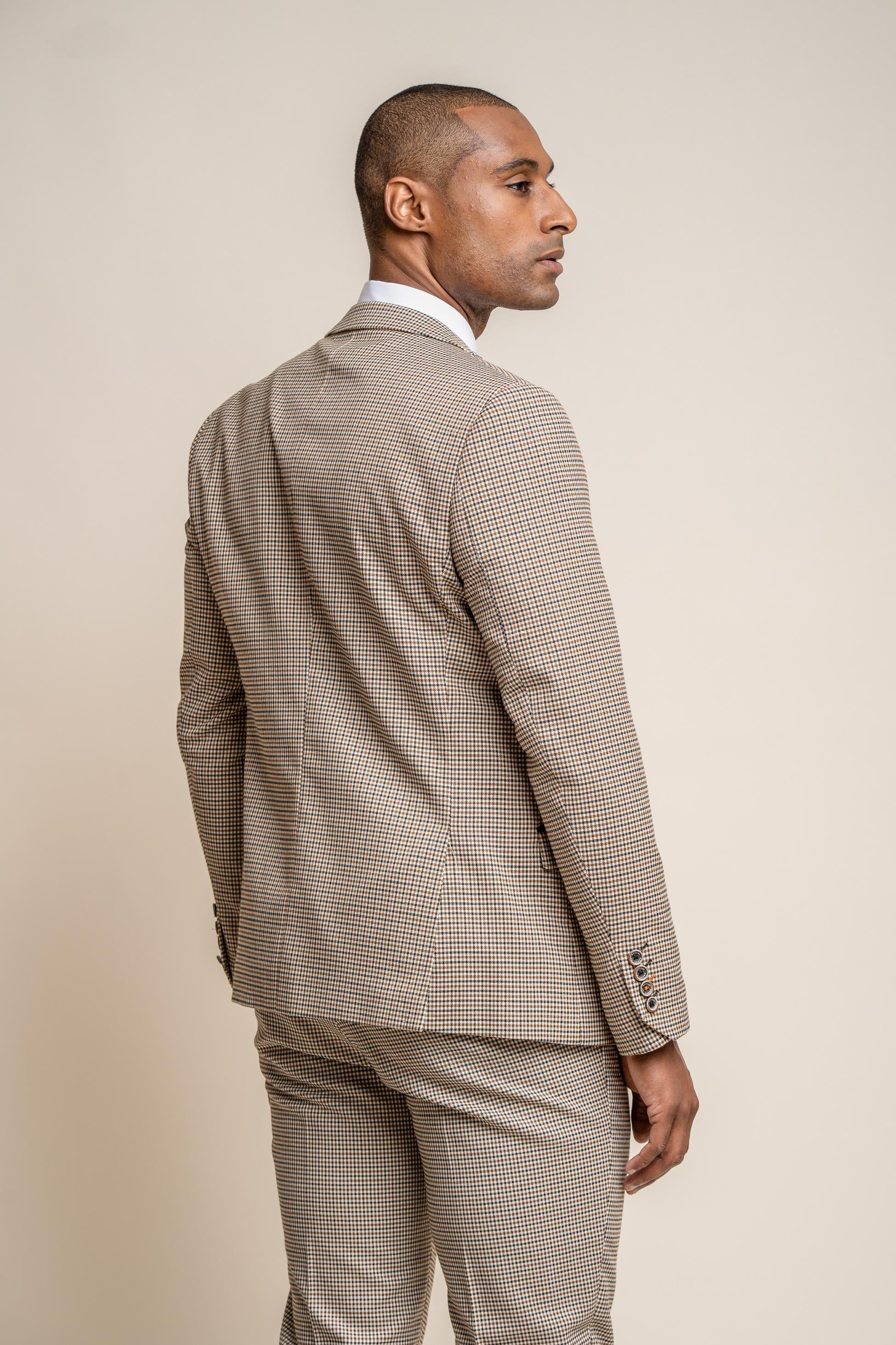 Men's Houndstooth Check Skinny Fit Suit Jacket - ELWOOD - Tan Brown - Image 3