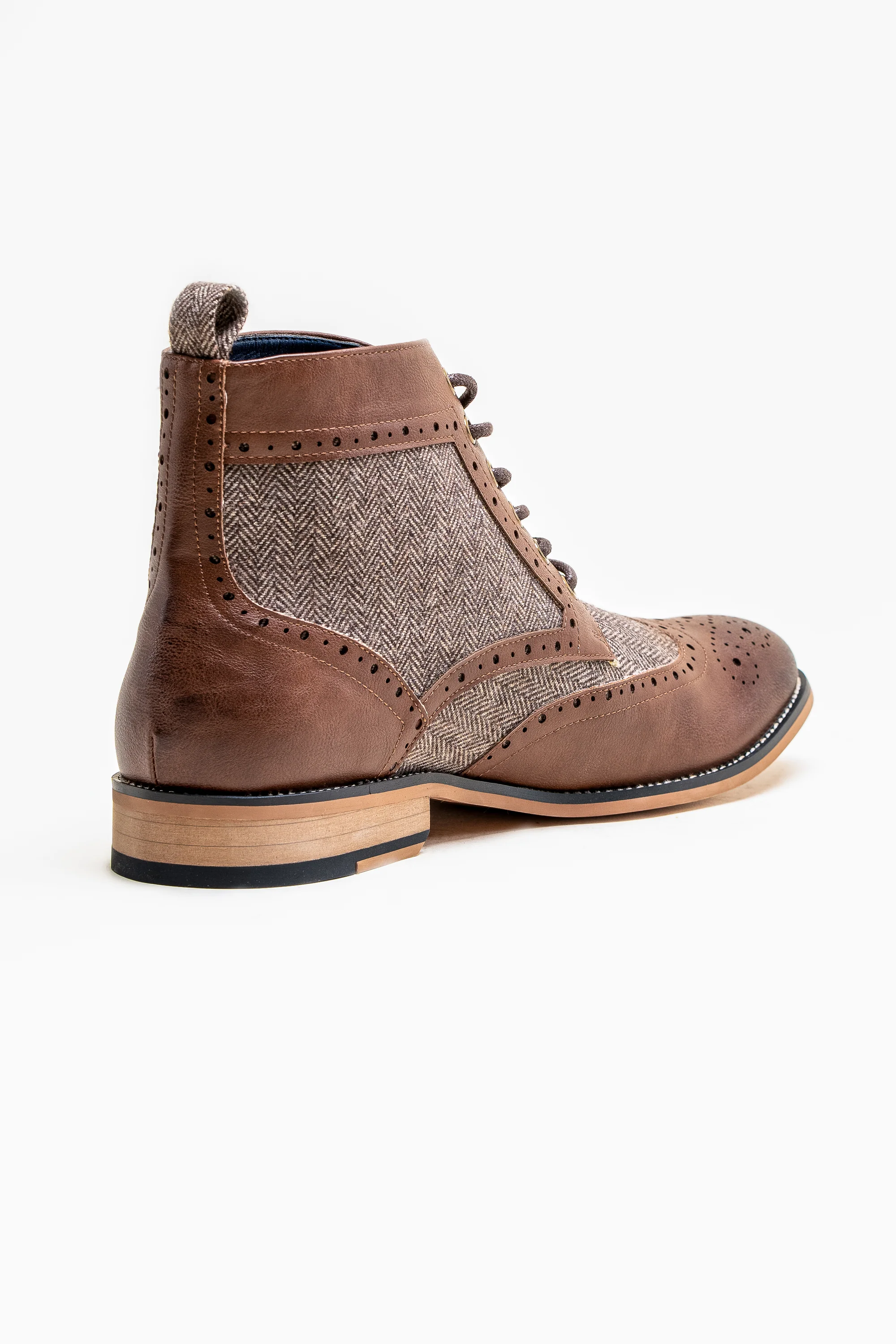 Men’s Brown Leather Tweed Brogue Ankle Boots - Image 3