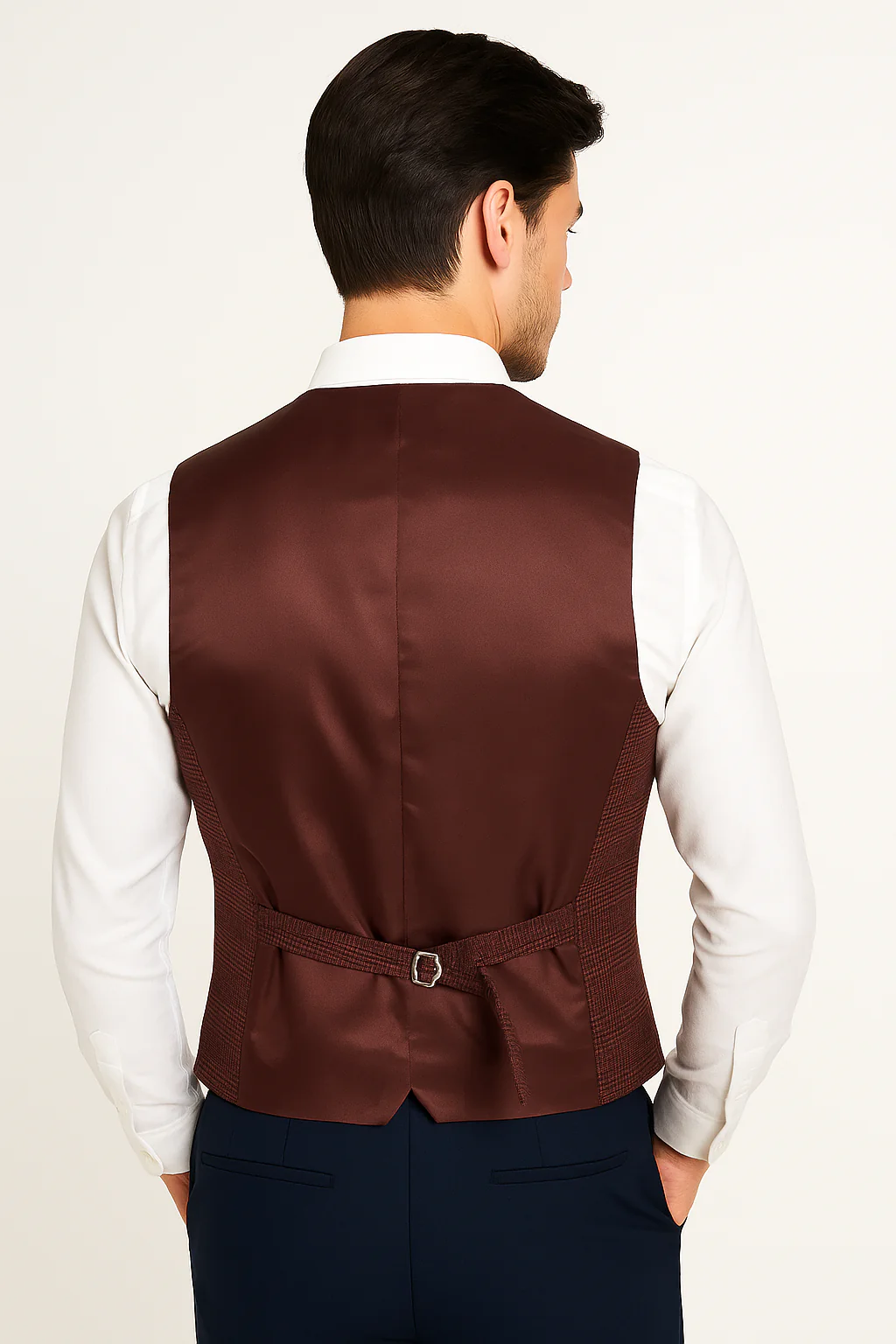 Men’s Burgundy Check Tweed-Style Waistcoat - Image 2