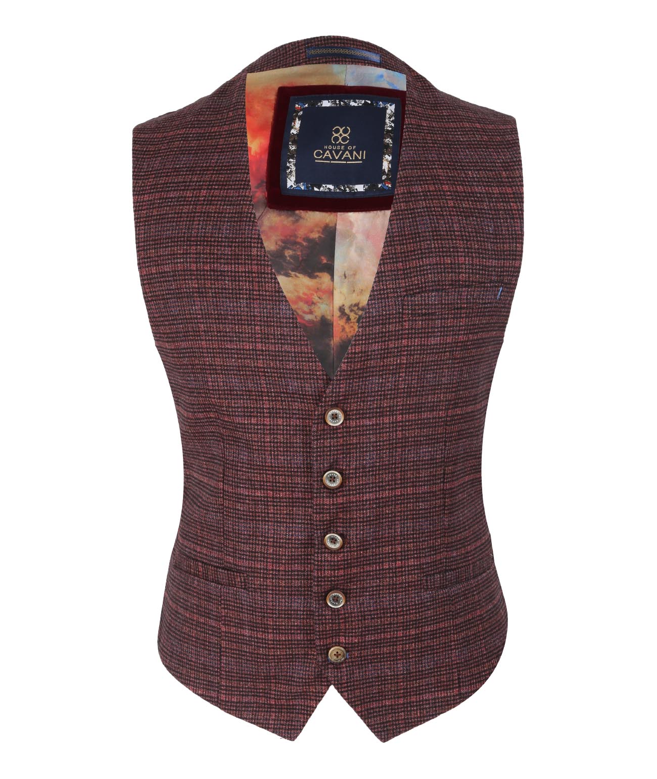Men’s Burgundy Check Tweed-Style Waistcoat - Image 3