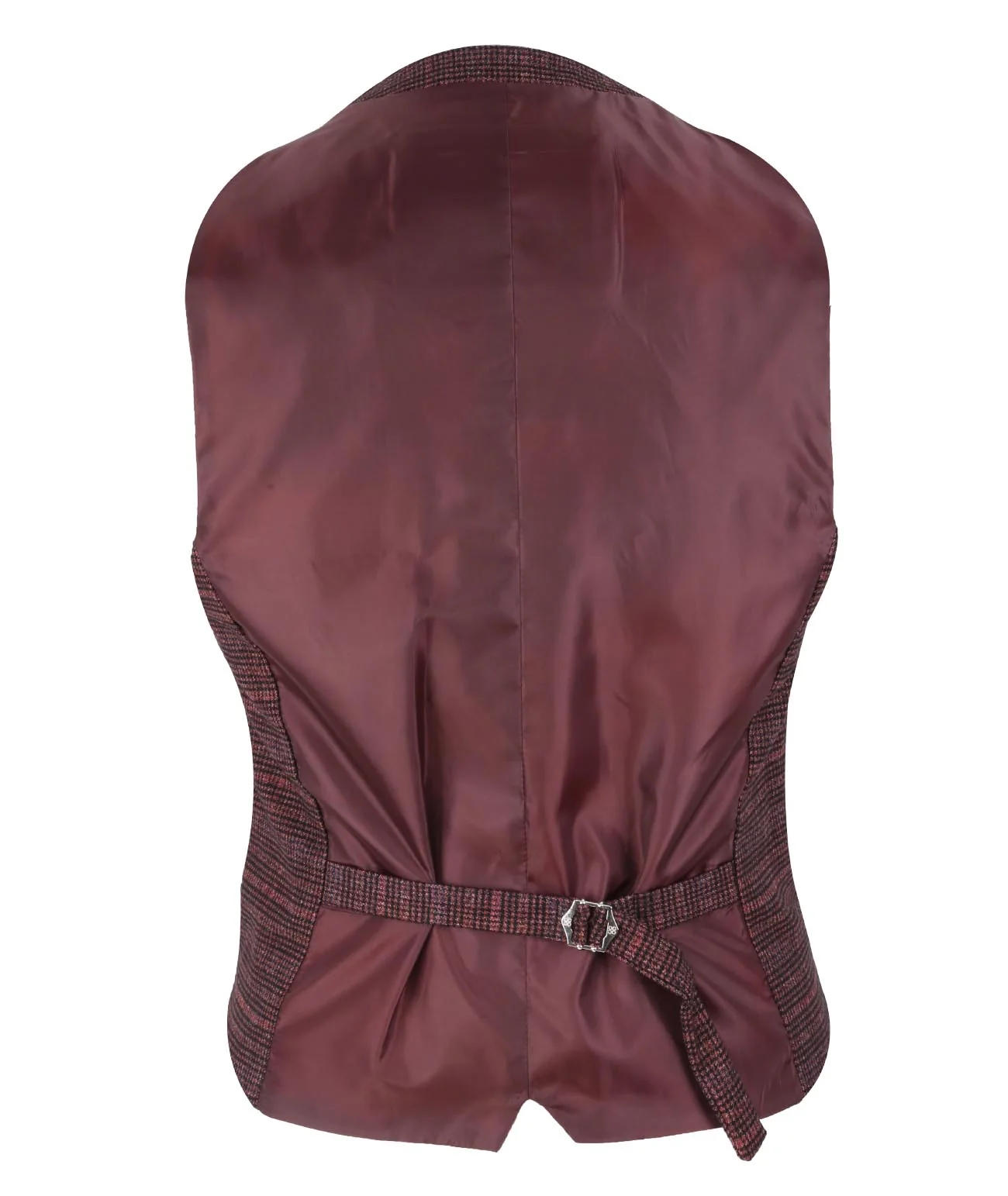 Men’s Burgundy Check Tweed-Style Waistcoat - Image 4