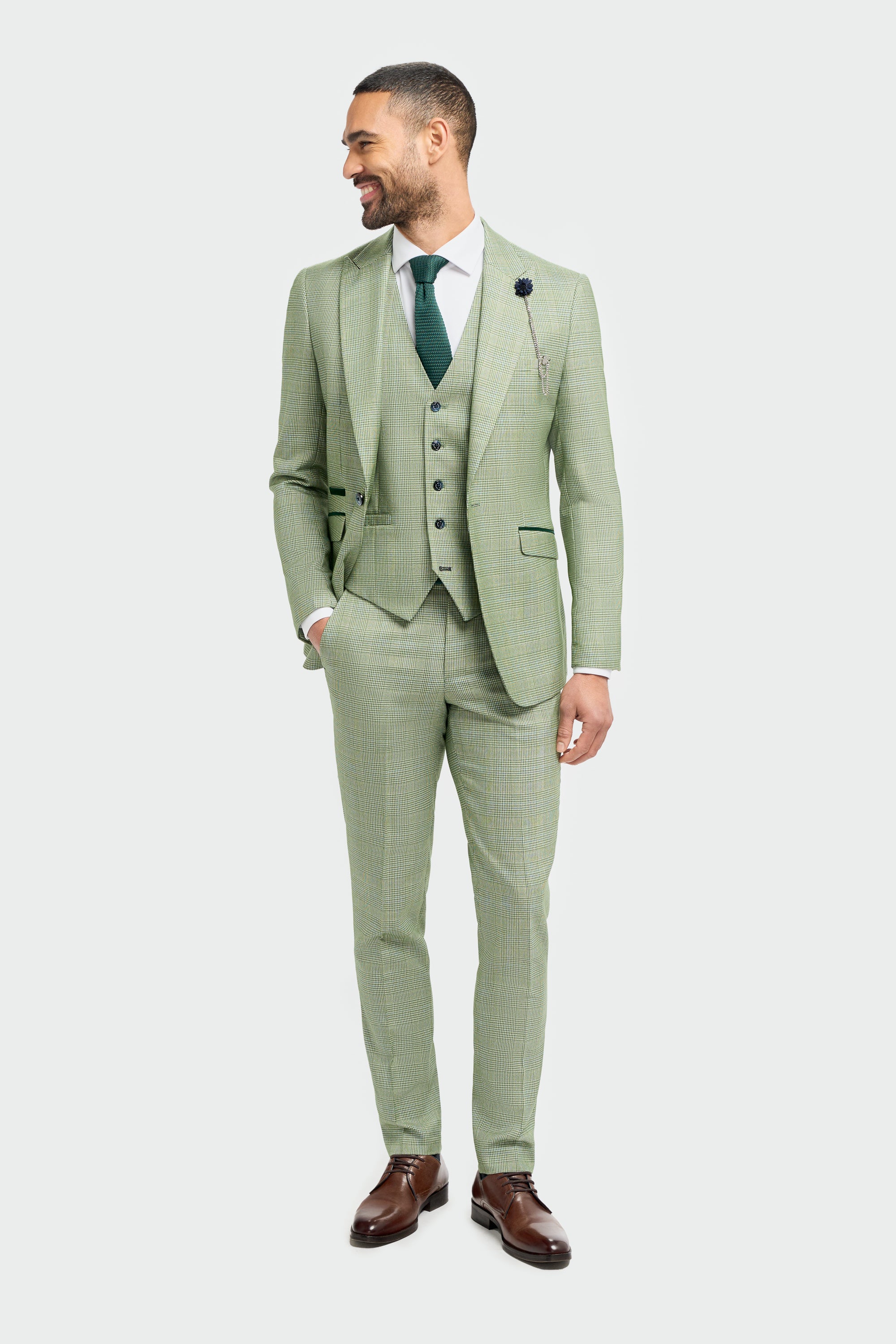 Men's Tweed Houndstooth Check Slim Fit Suit Jacket - CARIDI SAGE GREEN - Image 2