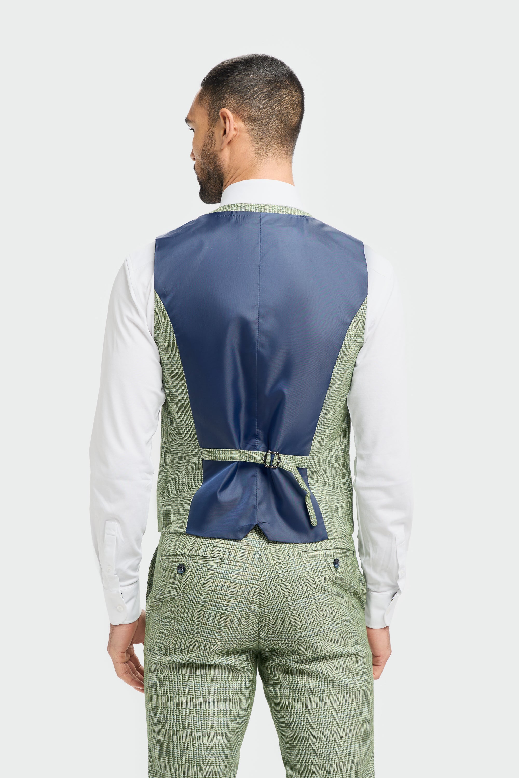 Men's Tweed Houndstooth Check Slim Fit Formal Waistcoat - CARIDI - Sage Green - Image 3