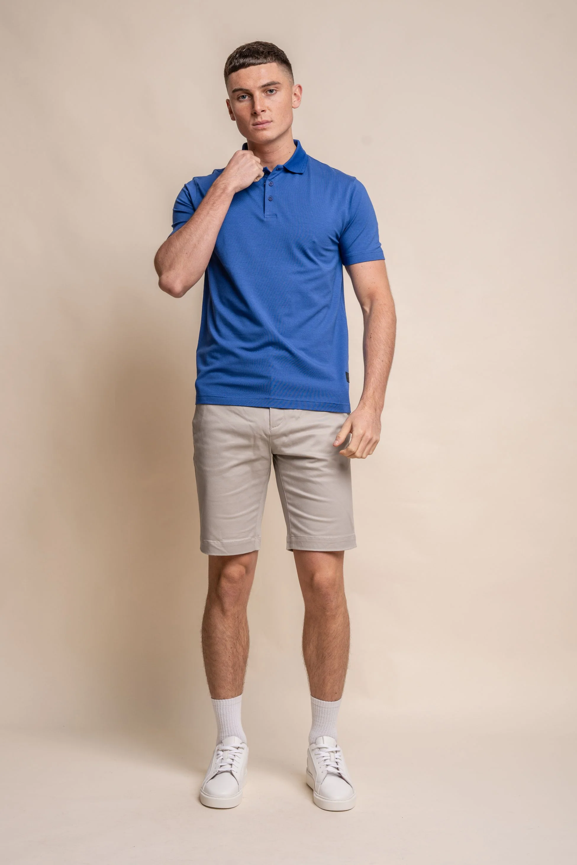 Men's Slim Fit Cotton Short Sleeve Polo Shirt - Kelsey - Electric Blue - Image 2