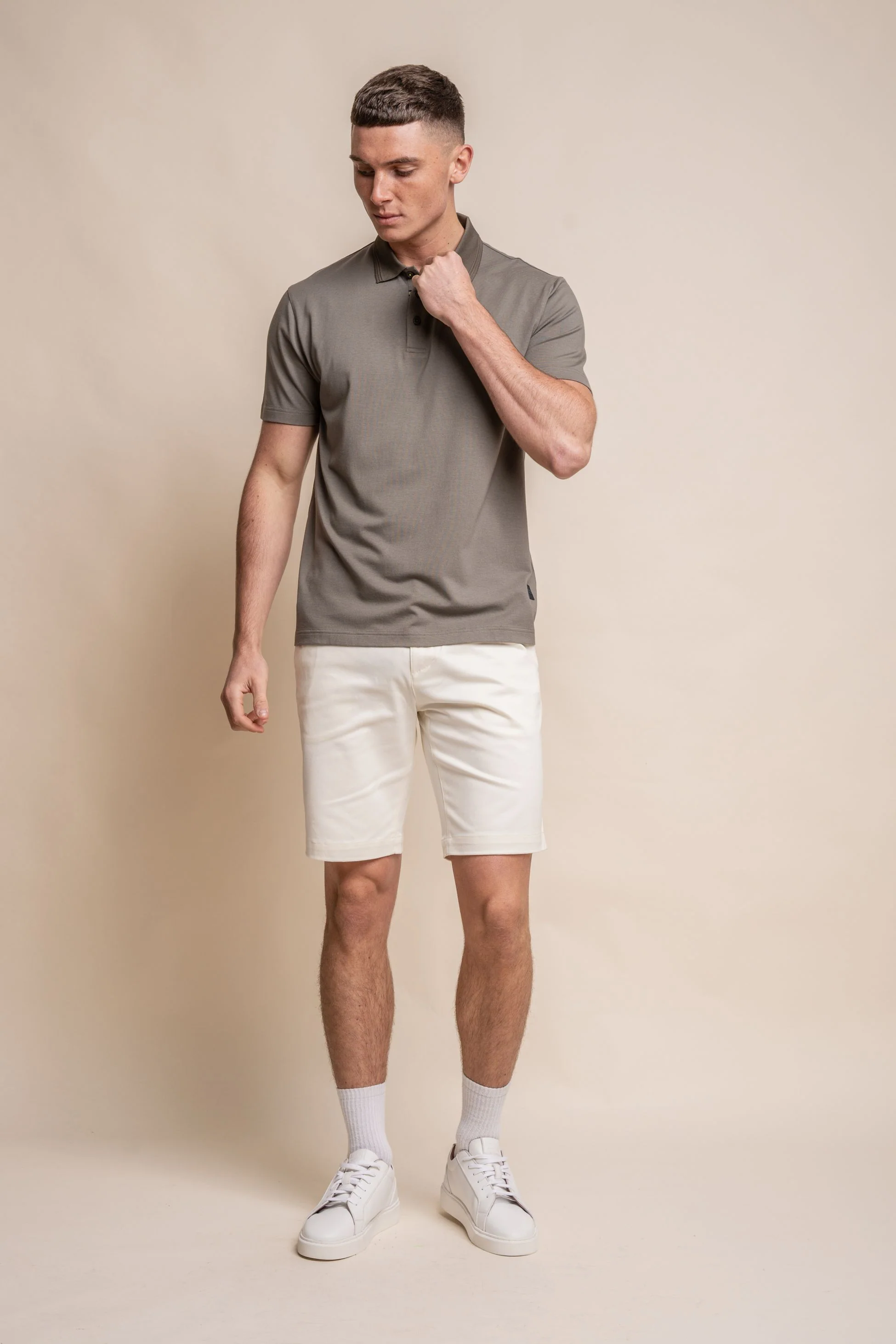 Men's Slim Fit Cotton Short Sleeve Polo Shirt - Kelsey - Sage Green - Image 2
