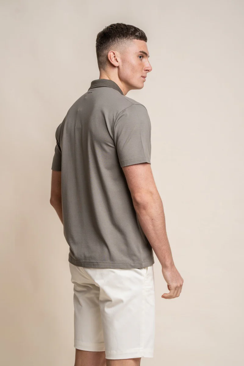 Men's Slim Fit Cotton Short Sleeve Polo Shirt - Kelsey - Sage Green - Image 3