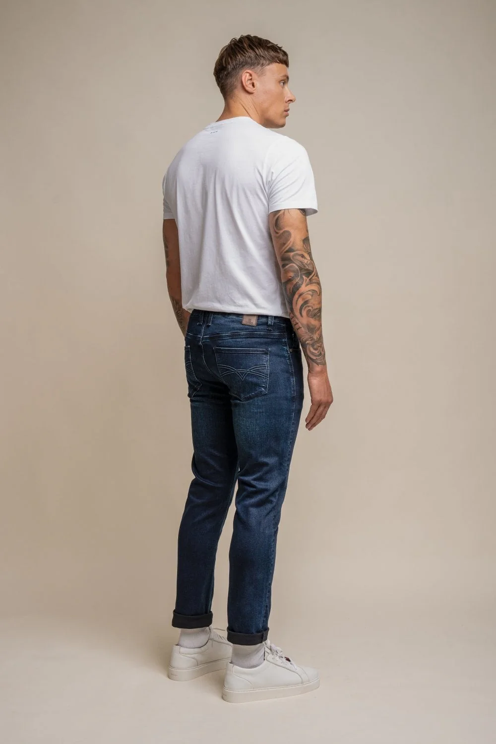 Men's Slim Fit Denim Stretch Jeans - ELLIOT - Dark Indigo Blue - Image 3