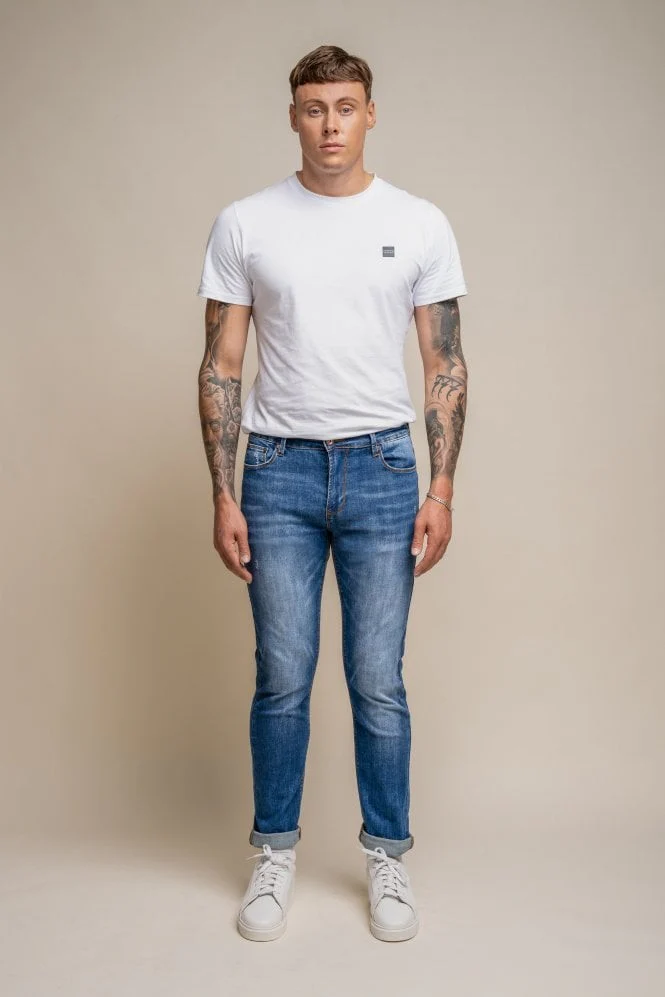 Men's Slim Fit Denim Stretch Jeans - BLAZE - Mid Blue - Image 2