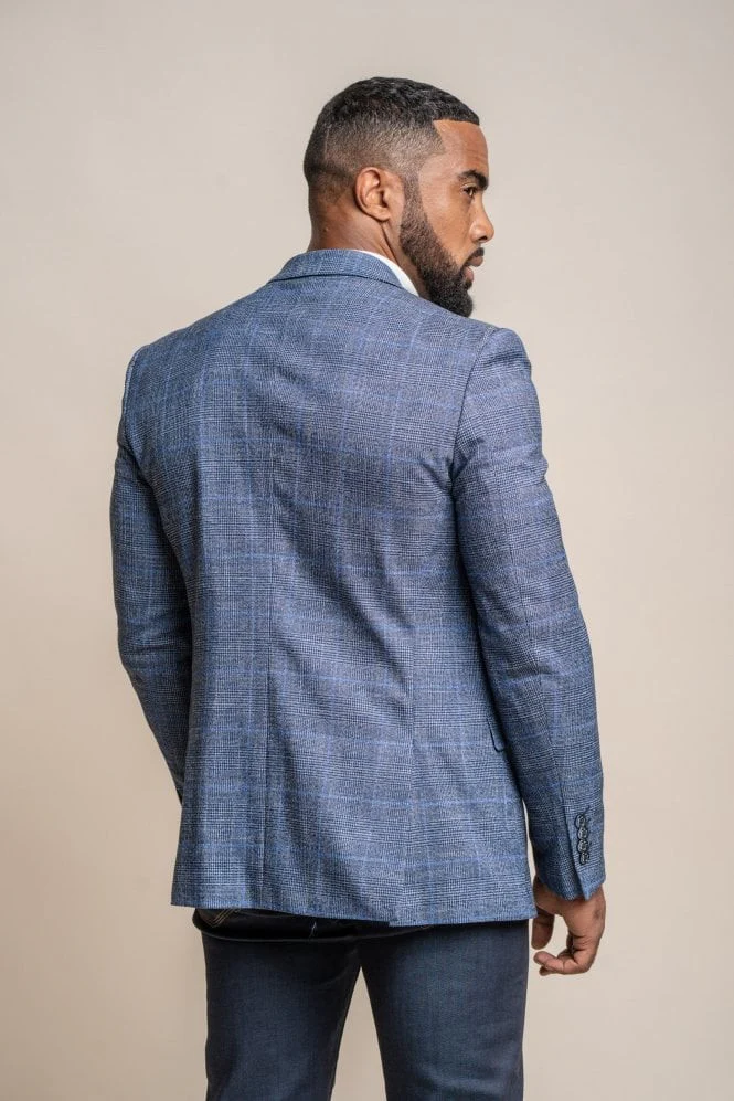 Men's Check Slim Fit Blue Suit - PHANTOM - Blue - Image 3