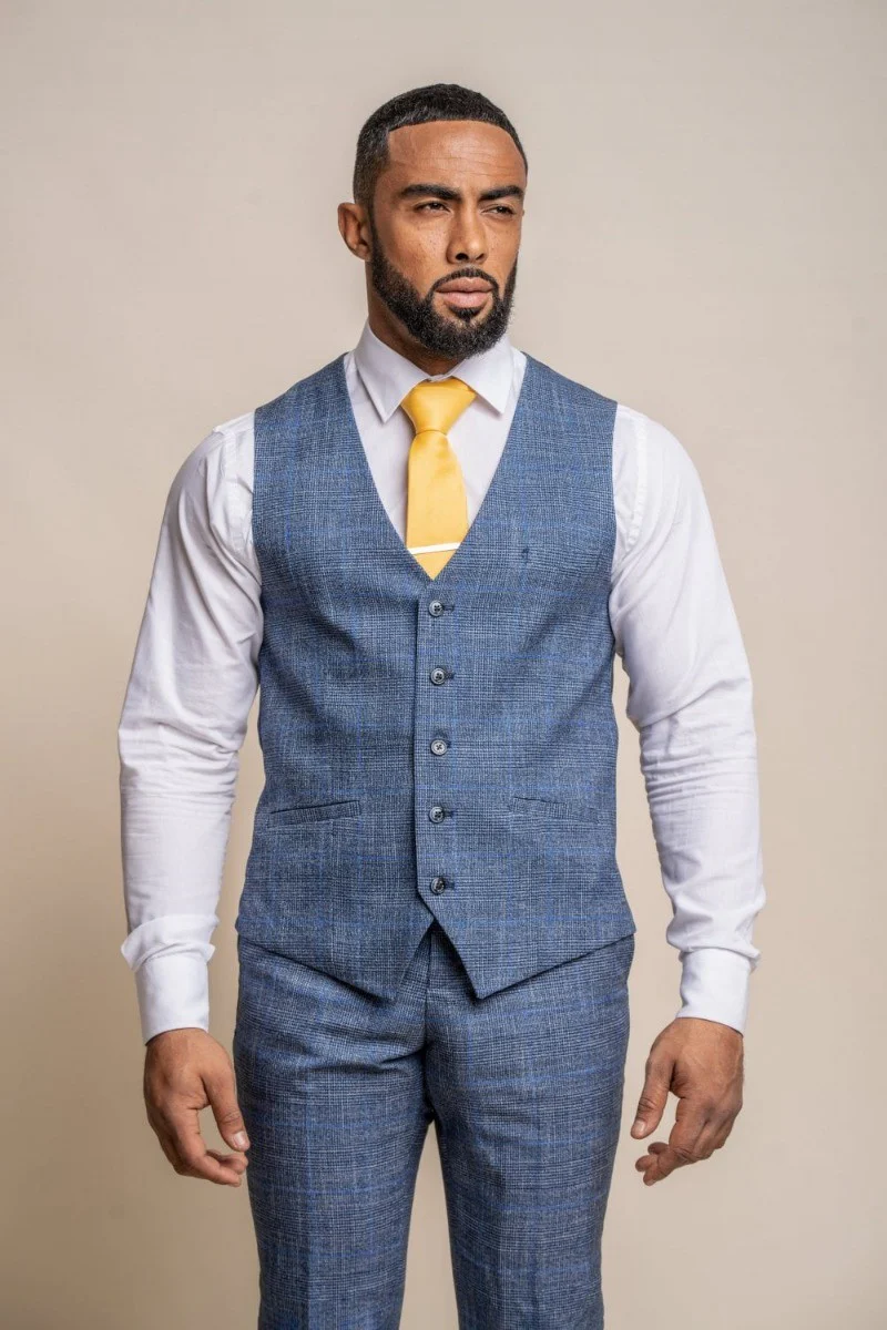Men's Check Slim Fit Blue Suit - PHANTOM - Blue - Image 4
