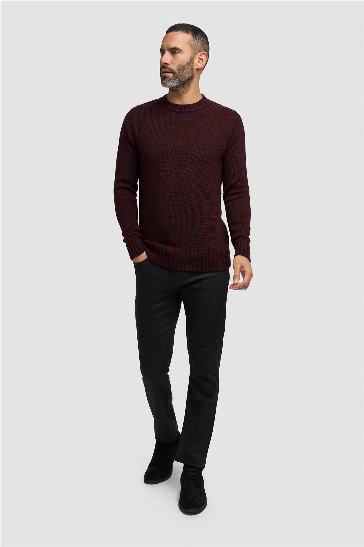 Men’s Classic Knit Pullover Jumper - FARREL - Wine - Image 2
