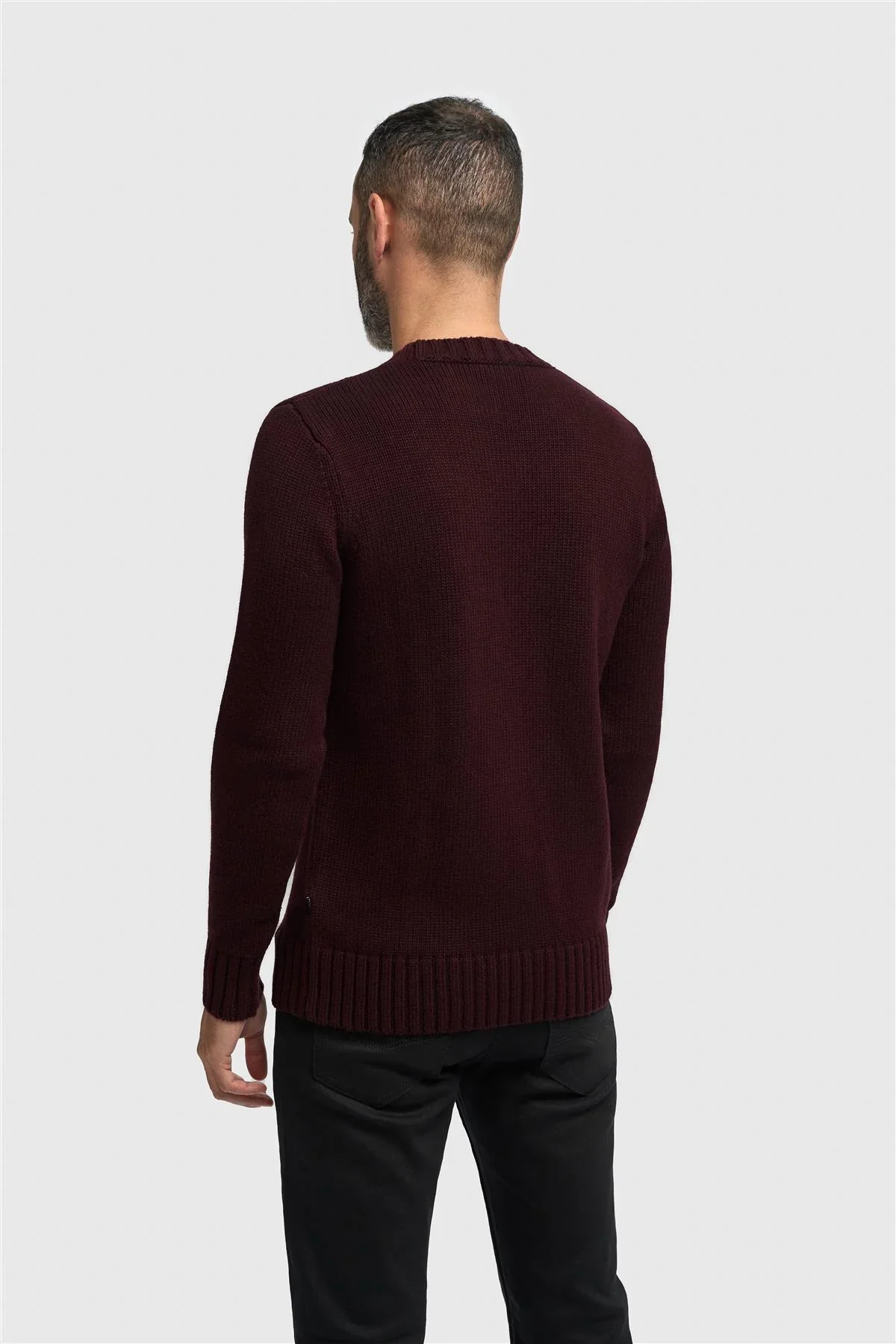 Men’s Classic Knit Pullover Jumper - FARREL - Wine - Image 3