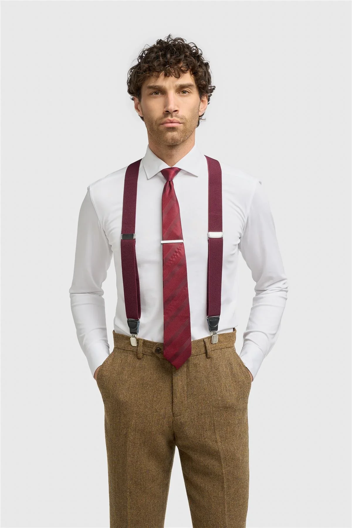 Men’s Clip-On Braces with Adjustable Straps - Wine