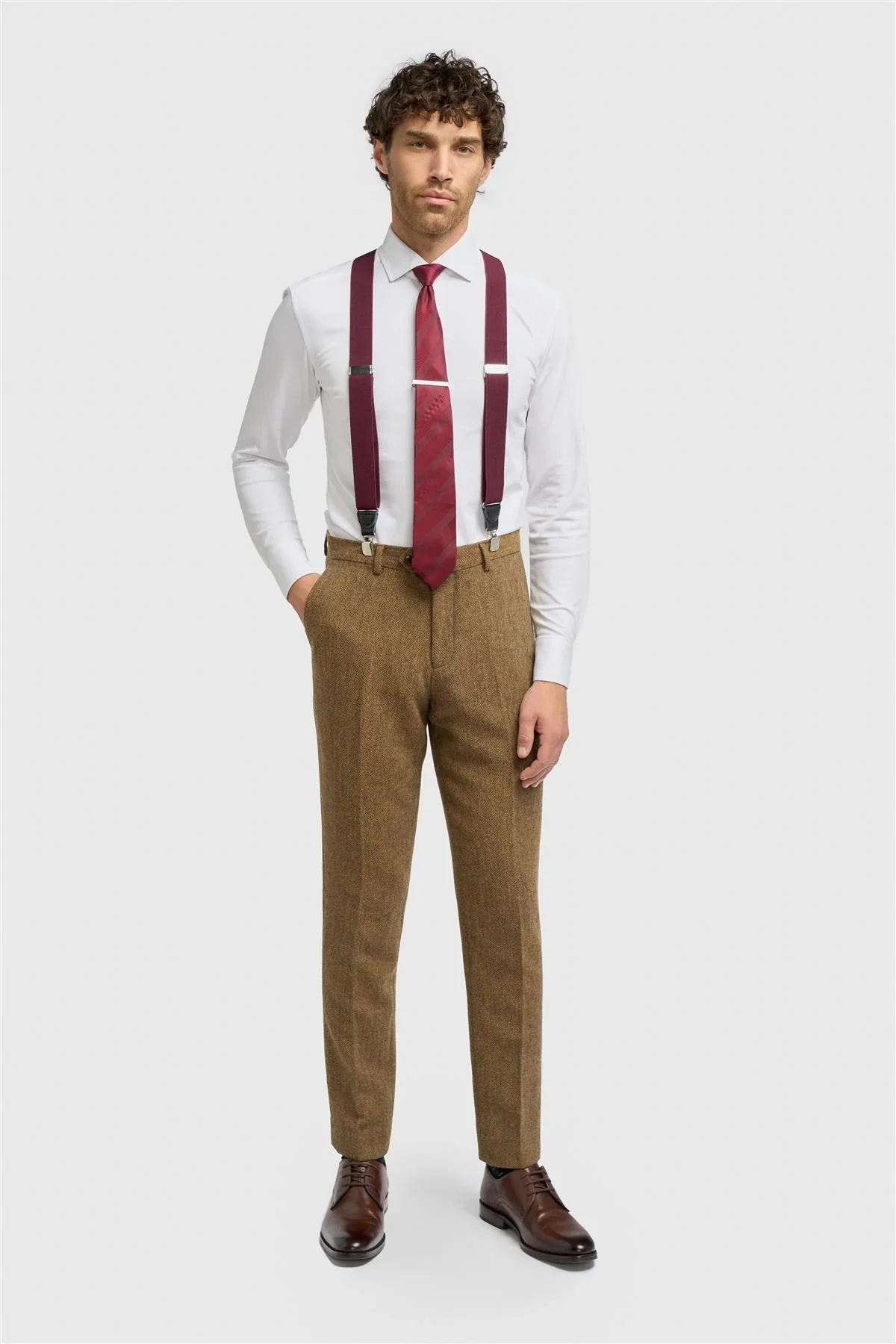 Men’s Clip-On Braces with Adjustable Straps - Wine - Image 2