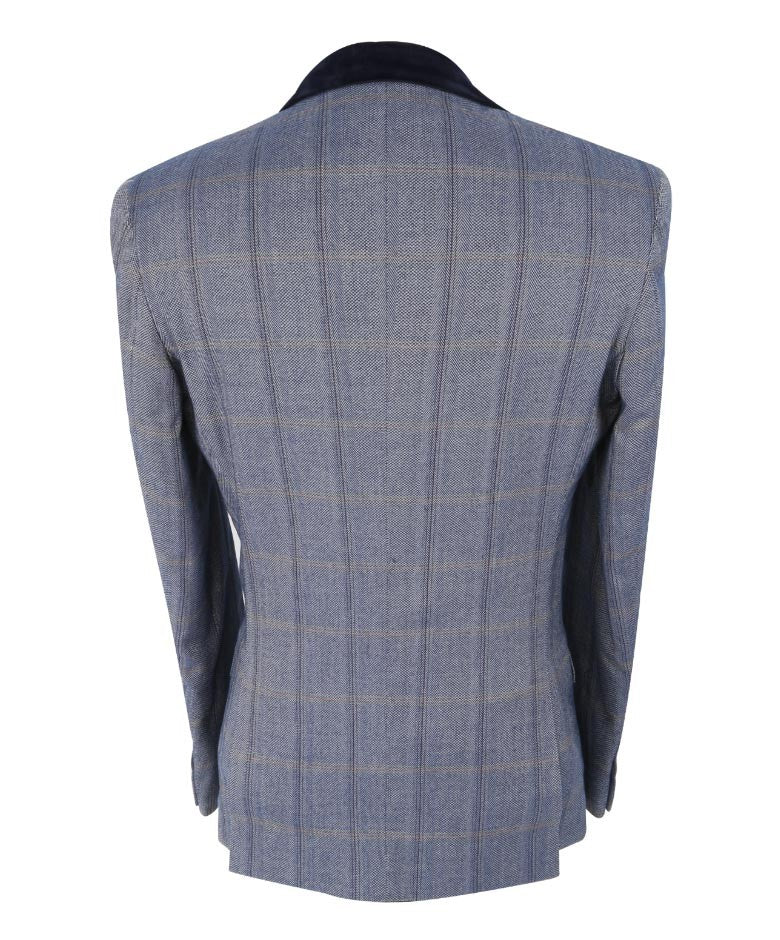 Men's Slim Fit Tweed Check Blue Suit - CONNALL - Blue - Image 3