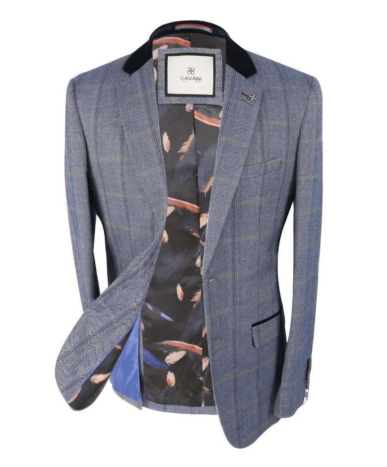 Men's Slim Fit Tweed Check Blue Suit - CONNALL - Blue - Image 4