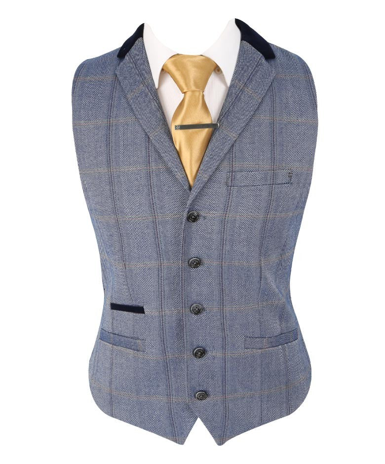 Men's Slim Fit Tweed Check Blue Suit - CONNALL - Blue - Image 5
