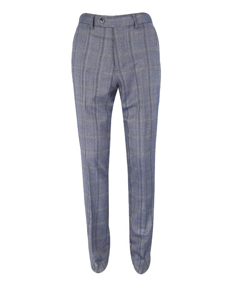 Men's Slim Fit Tweed Check Blue Suit - CONNALL - Blue - Image 8