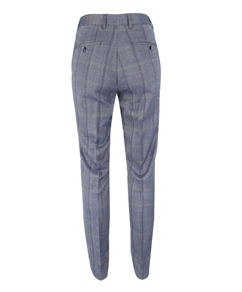 Men's Slim Fit Tweed Check Blue Suit - CONNALL - Blue - Image 9