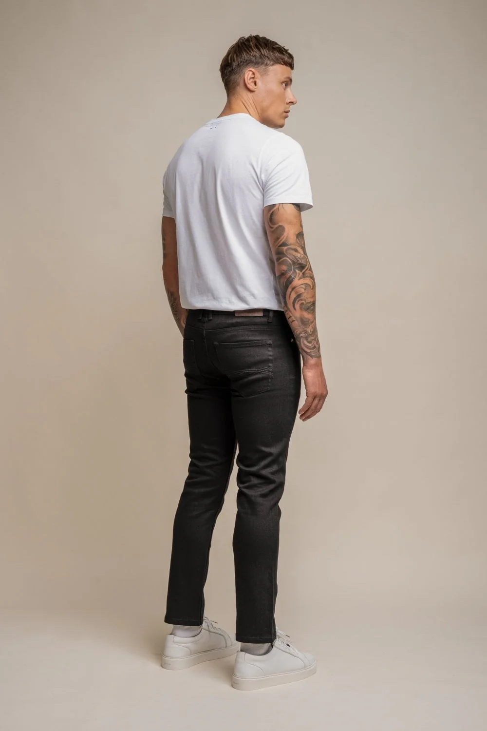 Men's Cotton Slim Fit Stretch Denim Jeans - MILANO - Black - Image 3