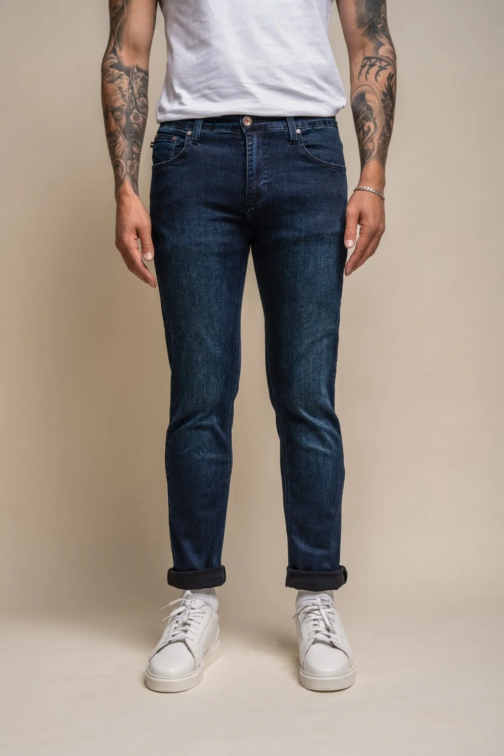 Men's Cotton Slim Fit Stretch Denim Jeans - MILANO - Mid Blue